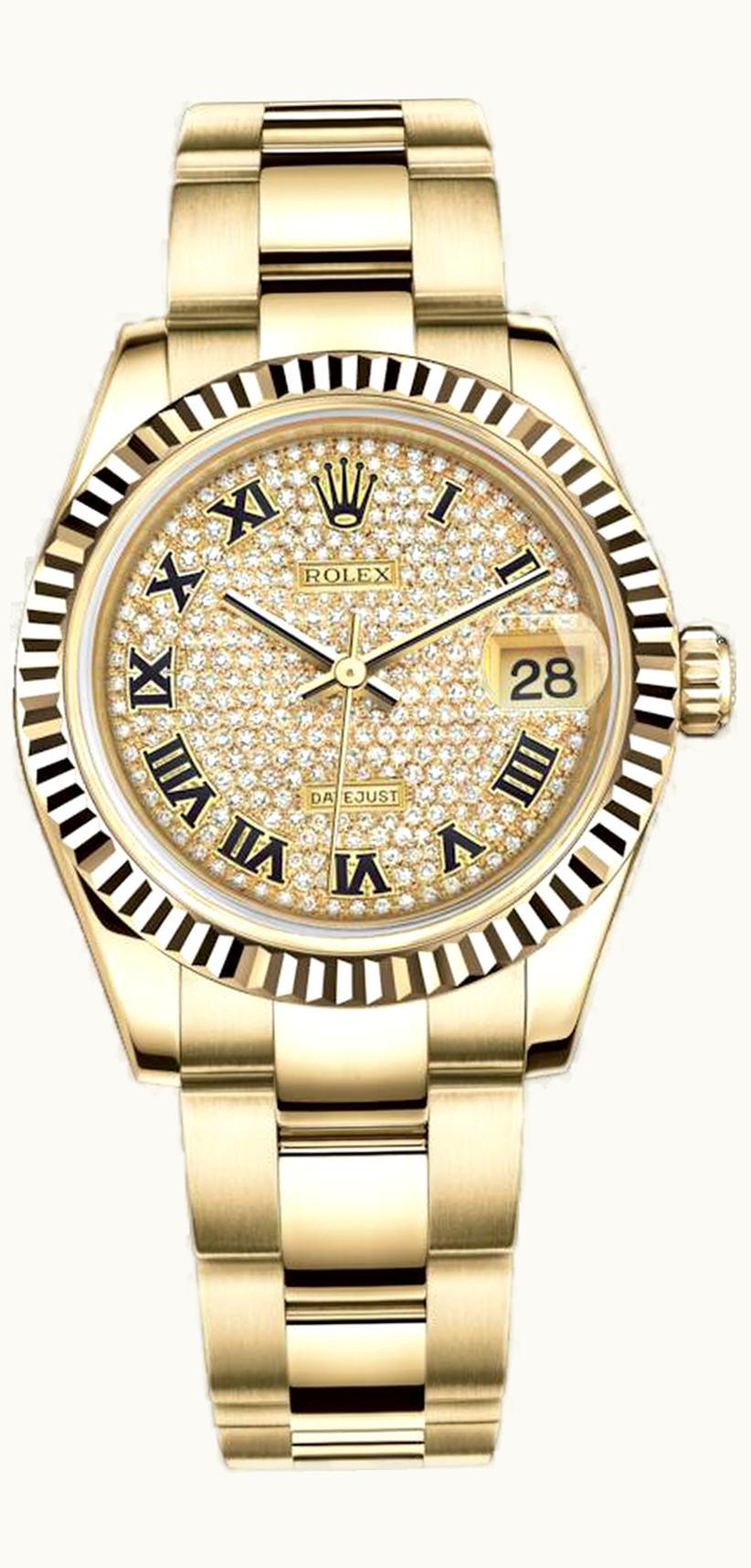 Rolex Datejust 31 Yellow Gold Fluted / Oyster / Paved Roman
