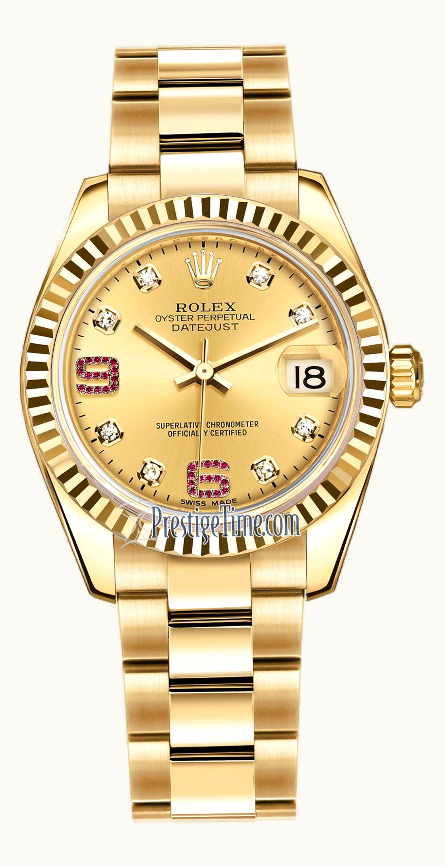 Rolex Datejust 31 Yellow Gold Fluted / Oyster / MOP Roman