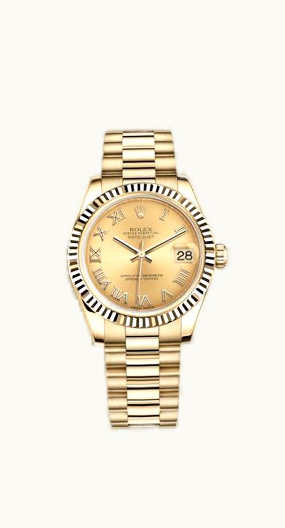 Rolex Datejust 31 Yellow Gold Fluted / President / Champagne Roman