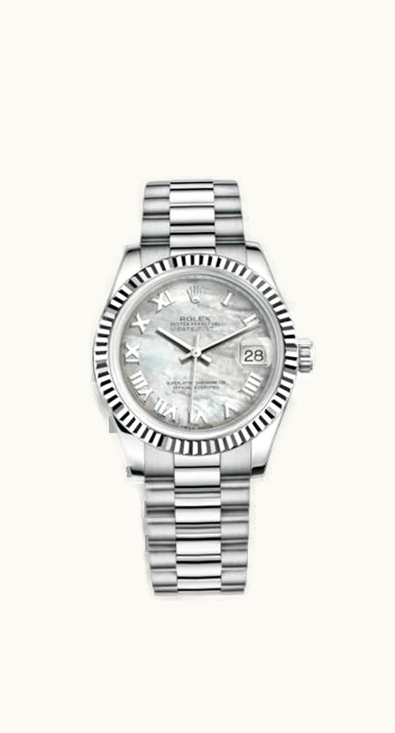 Rolex Datejust 31 White Gold Fluted / President / MOP Roman