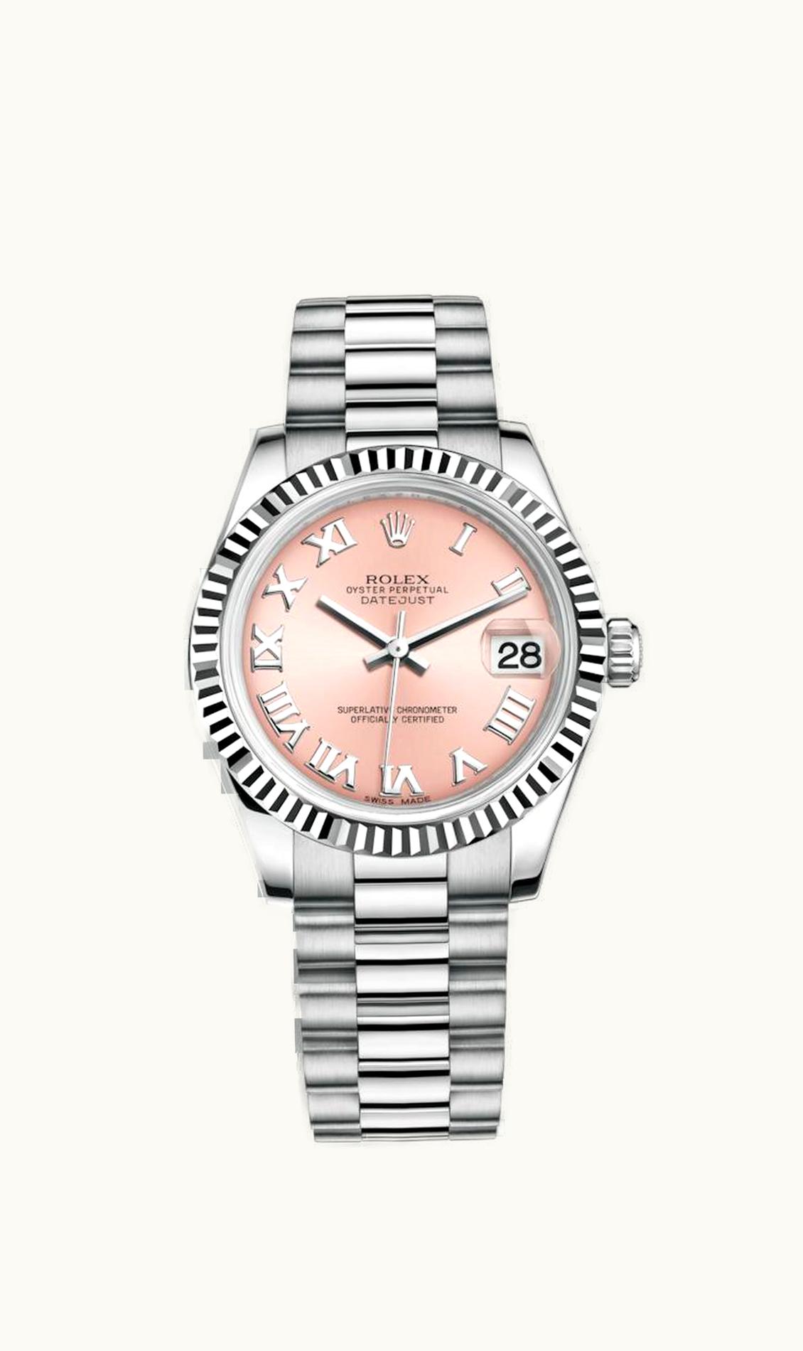Rolex Datejust 31 White Gold Fluted / President / Pink Roman