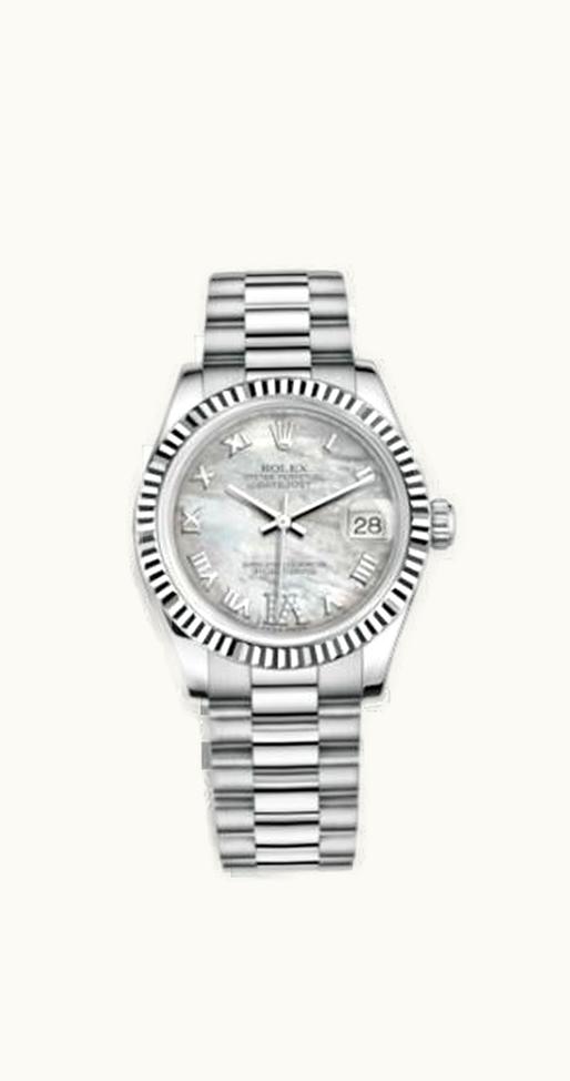 Rolex Datejust 31 White Gold Fluted / President / MOP Roman