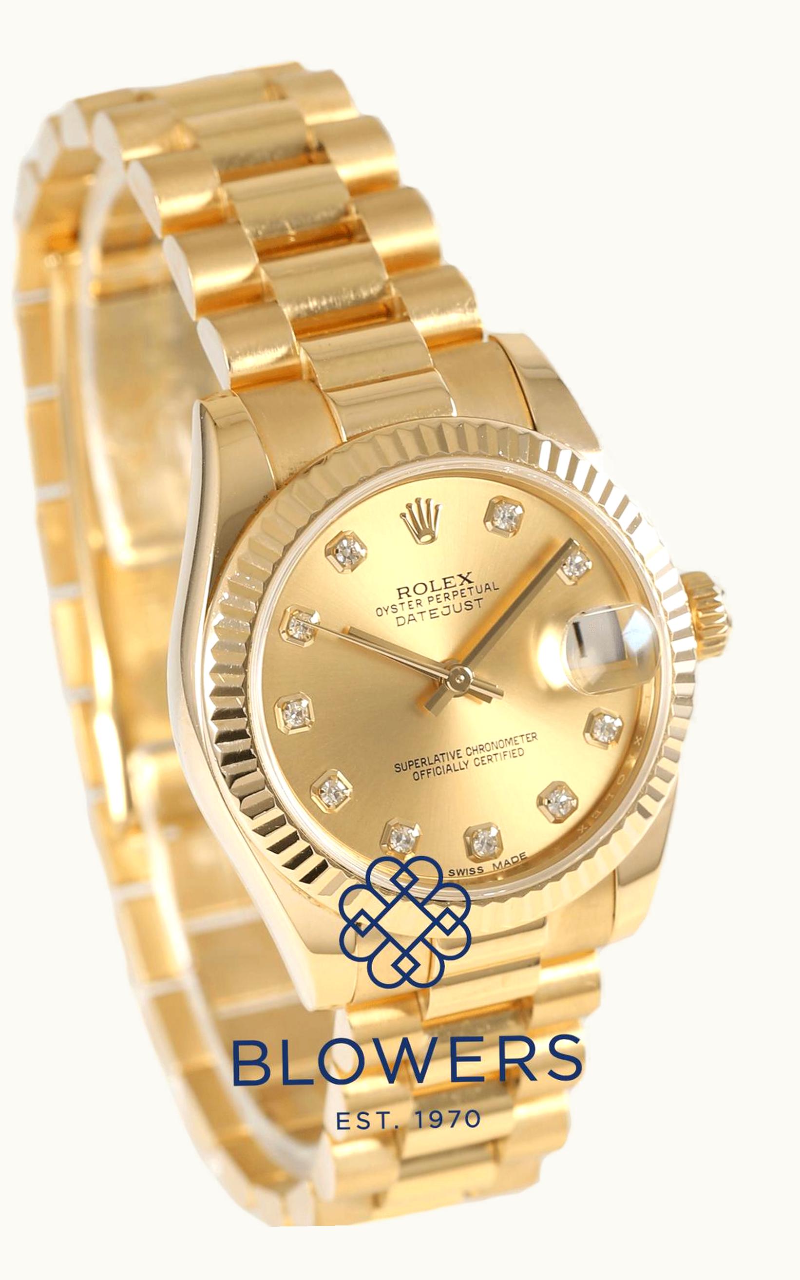 Rolex Datejust 31 Yellow Gold Fluted / President / Black Diamond