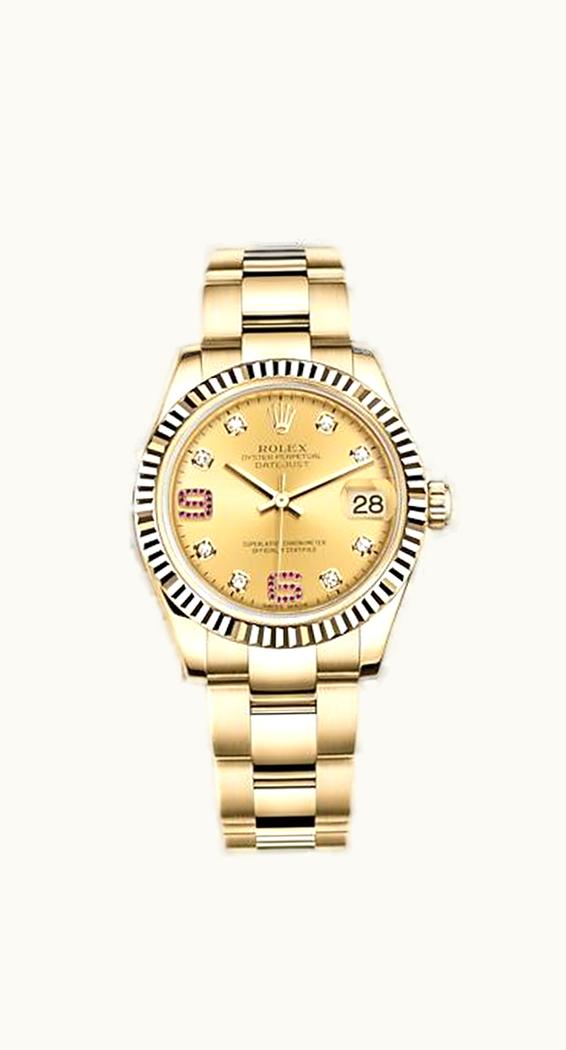 Rolex Datejust 31 Yellow Gold Fluted / Oyster / Champagne Diamond