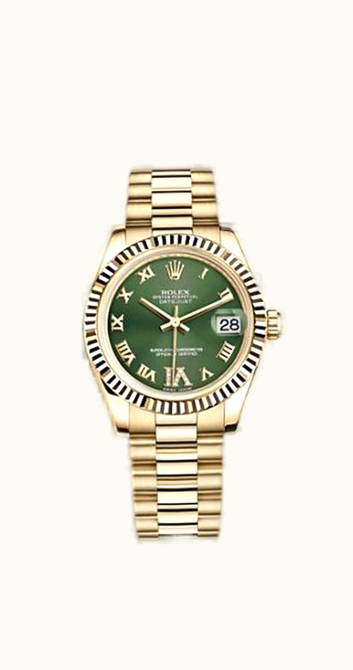 Rolex Datejust 31 Yellow Gold Fluted / President / Olive Roman