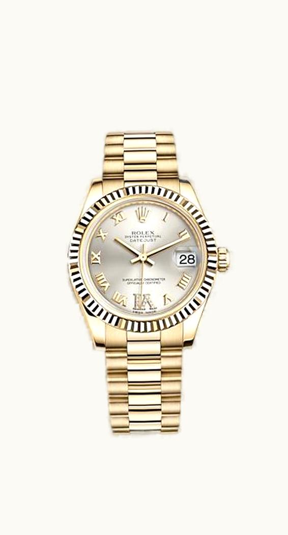 Rolex Datejust 31 Yellow Gold Fluted / President / Silver Roman