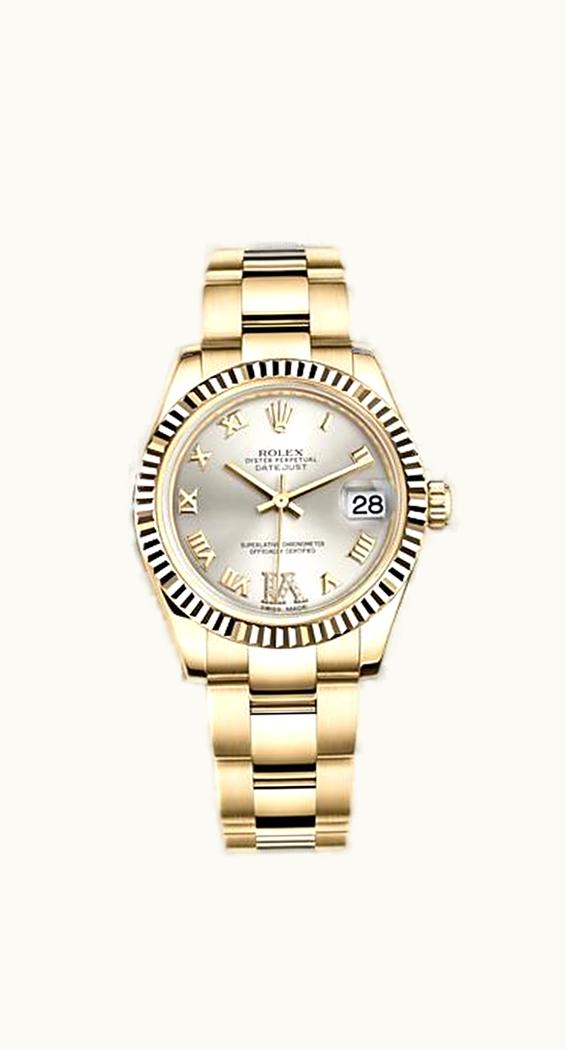Rolex Datejust 31 Yellow Gold Fluted / Oyster / Silver Roman