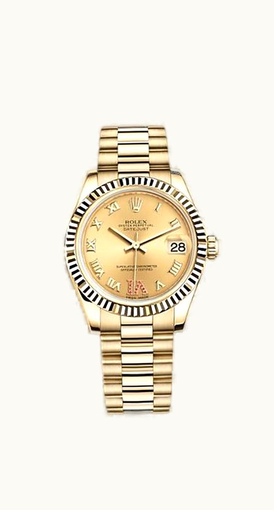 Rolex Datejust 31 Yellow Gold Fluted / President / Champagne Roman