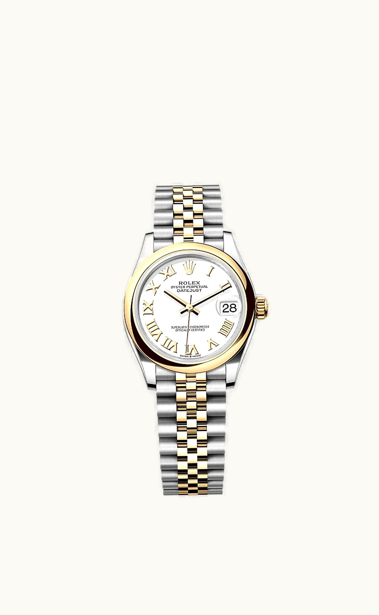 Rolex Datejust 31 Stainless Steel / Yellow Gold / Domed / White - Roman / Jubilee