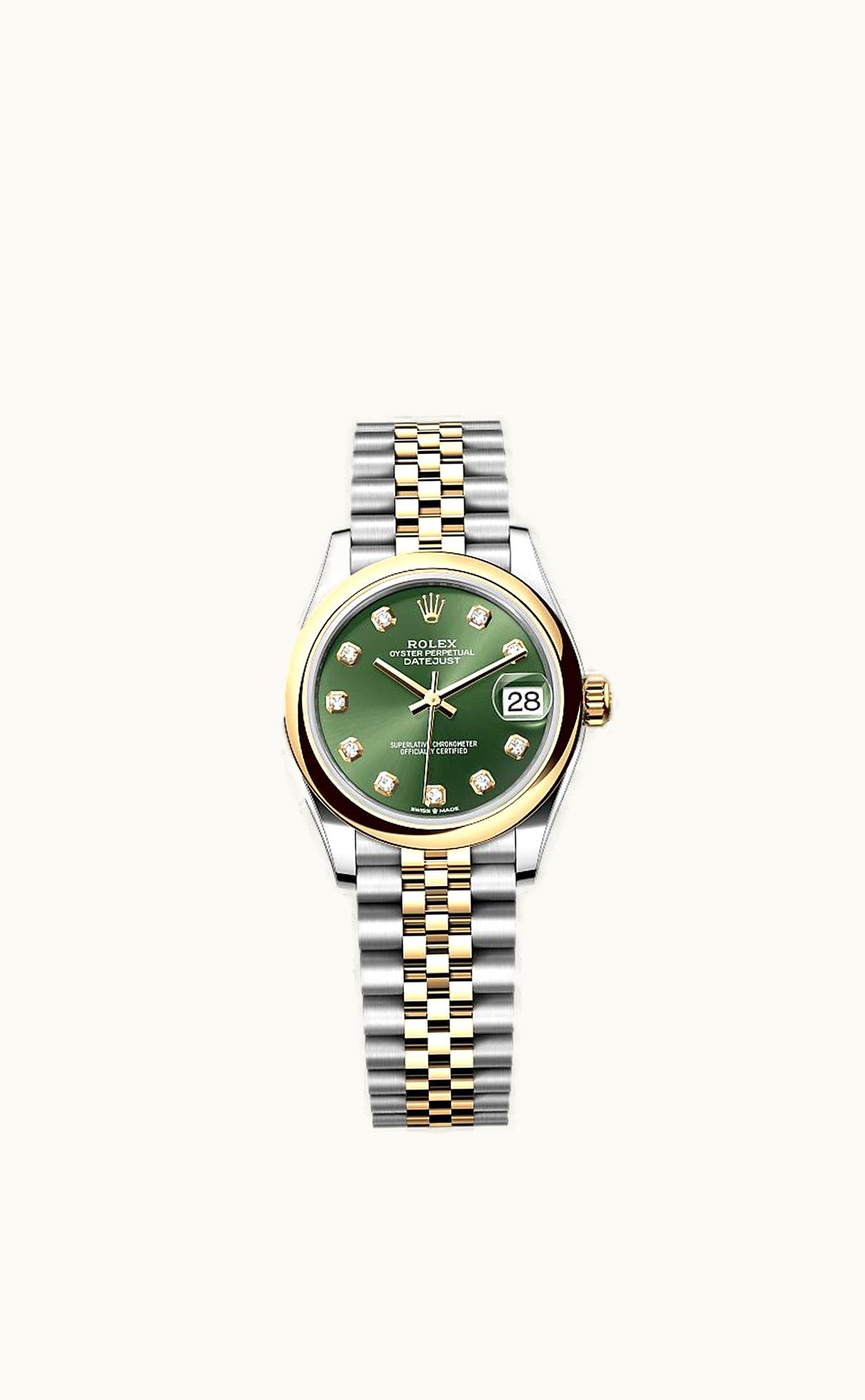 Rolex Datejust 31 Stainless Steel/ Yellow Gold / Domed / Olive - Diamond / Jubilee