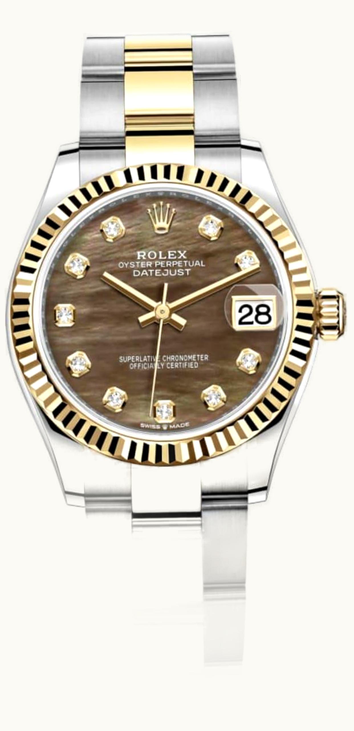 Rolex Datejust 31 Stainless Steel / Yellow Gold / Domed / Black MOP / Oyster
