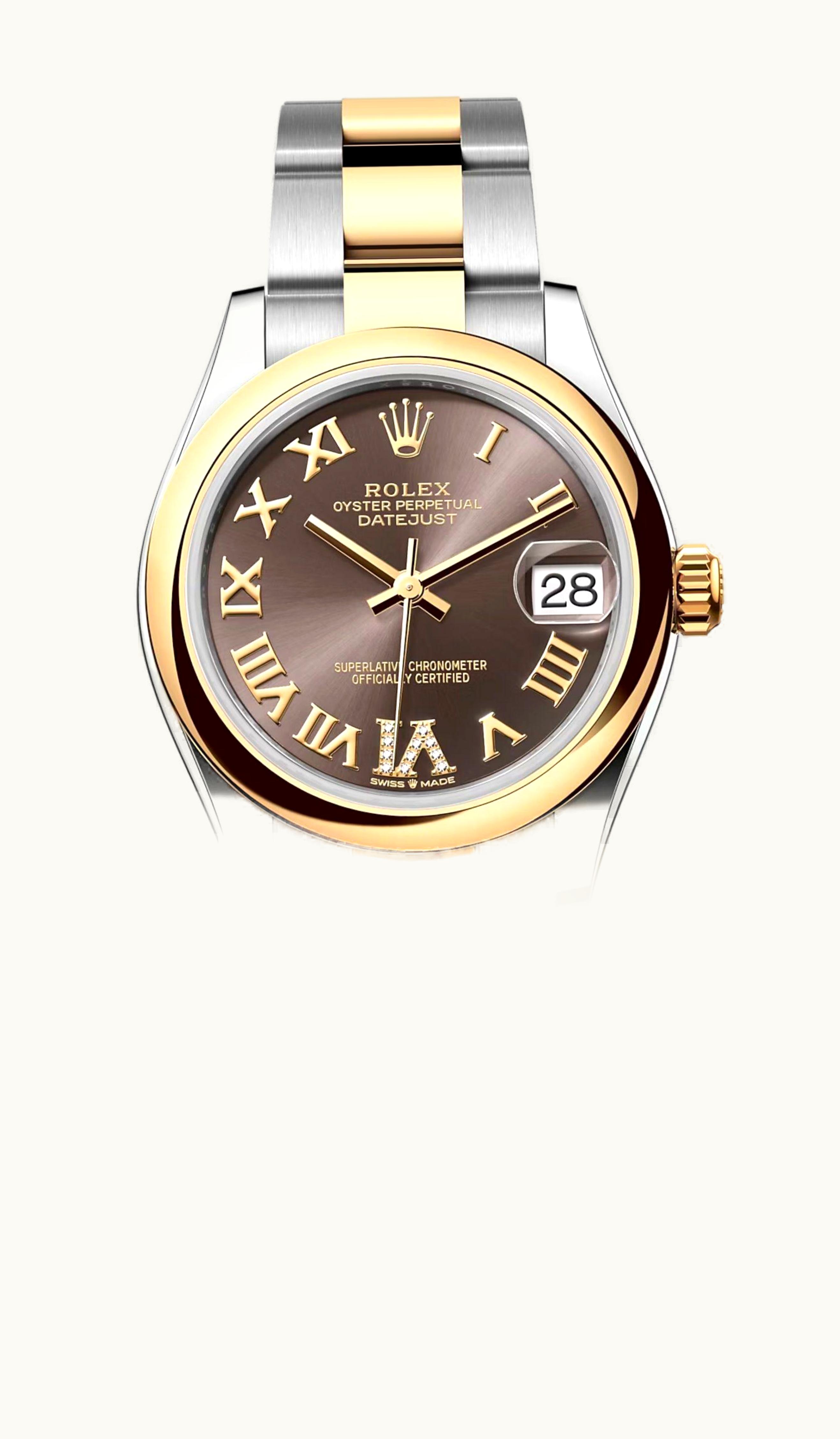 Rolex Datejust 31 Stainless Steel / Yellow Gold / Domed / Grey - Roman / Oyster