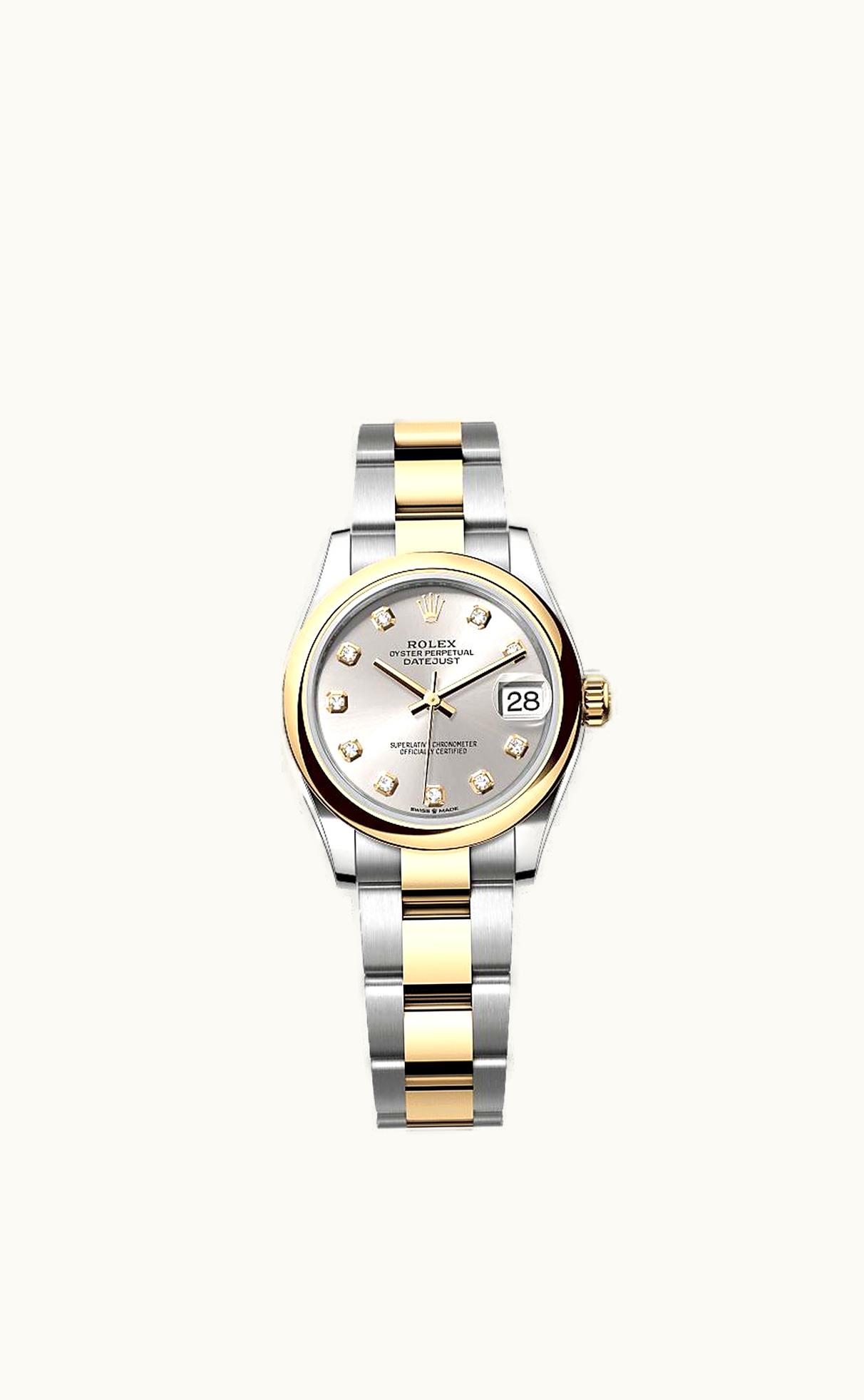 Rolex Datejust 31 Stainless Steel / Yellow Gold / Domed / Silver - Diamond / Oyster