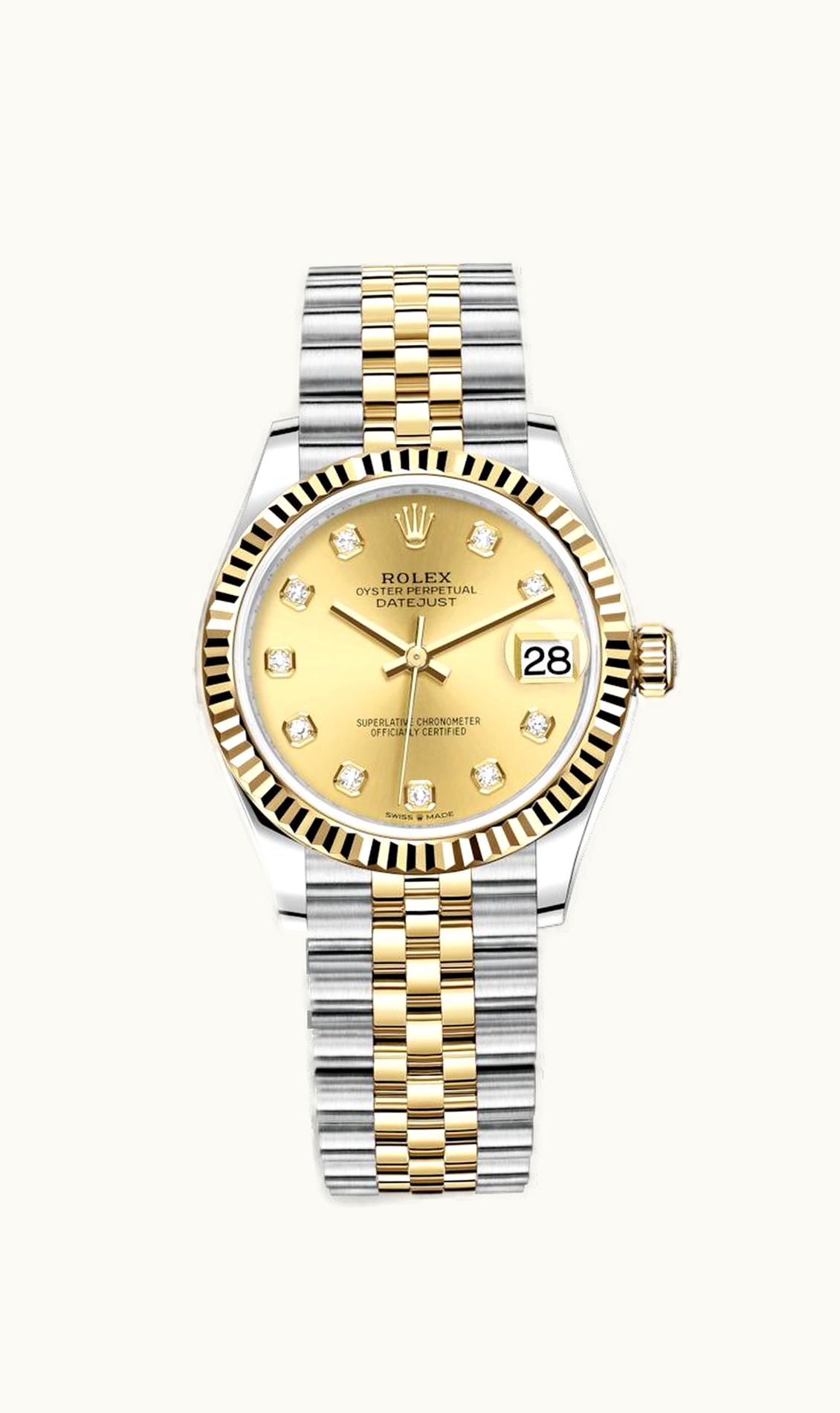 Rolex Datejust 31 Stainless Steel / Yellow Gold / Fluted / Champagne - Diamond / Jubilee