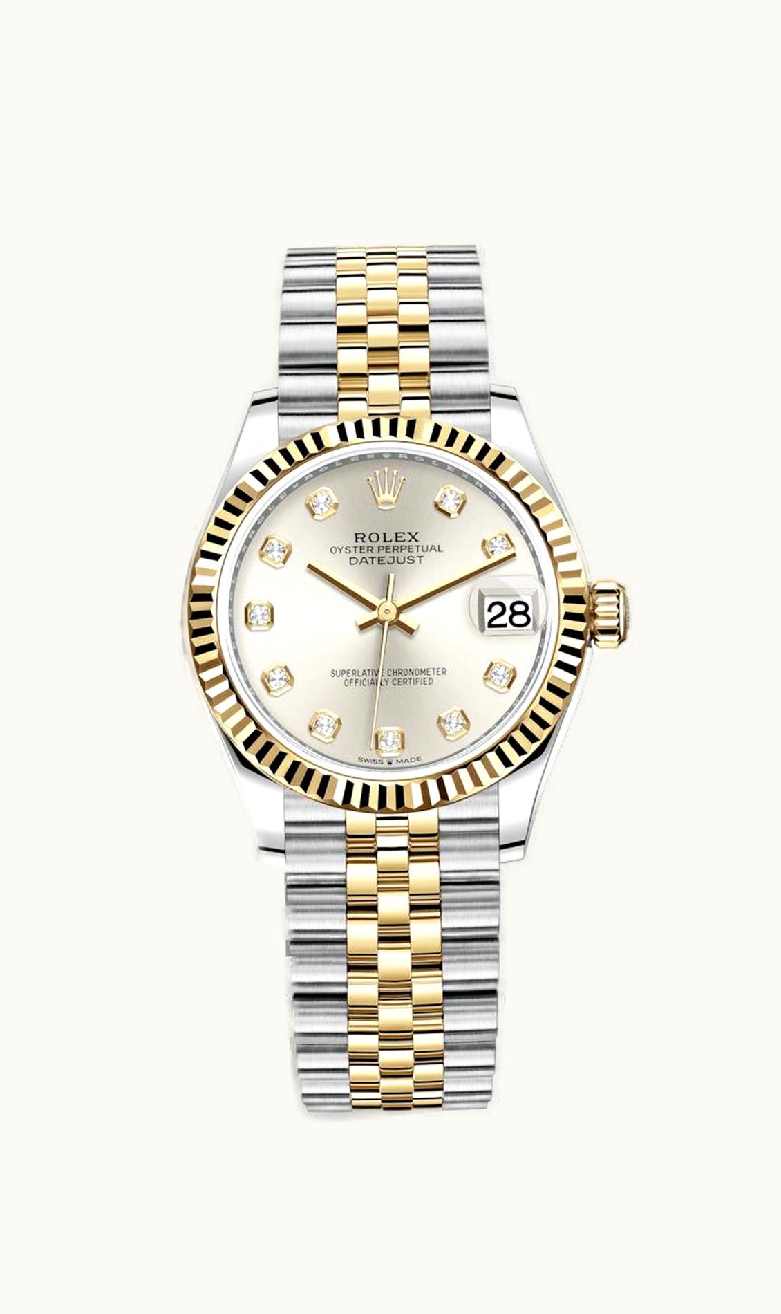 Rolex Datejust 31 Stainless Steel / Yellow Gold / Fluted / Silver - Diamond / Jubilee