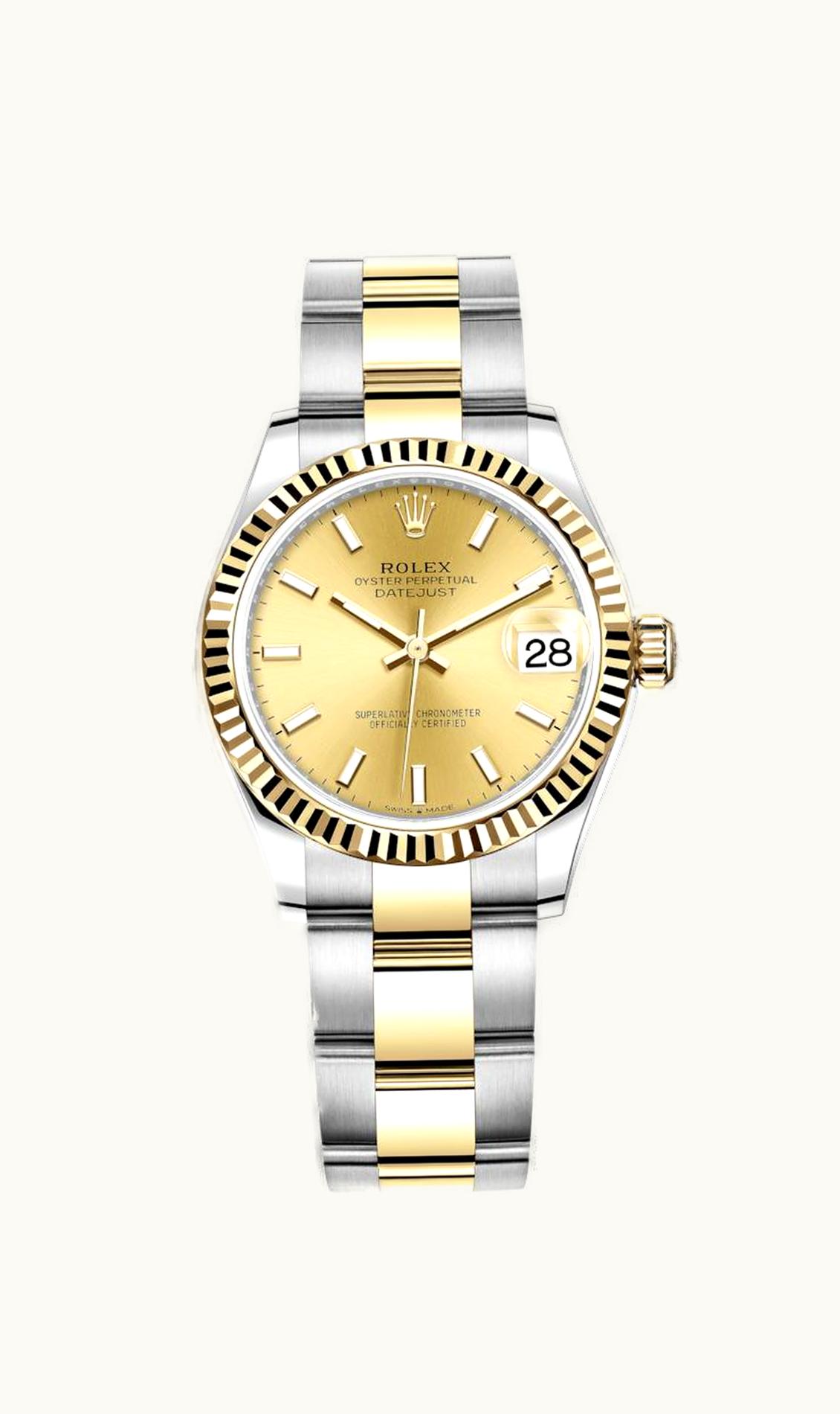 Rolex Datejust 31 Stainless Steel / Yellow Gold / Fluted / Champagne / Oyster
