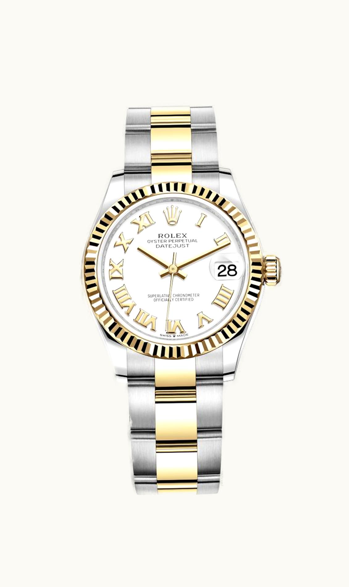 Rolex Datejust 31 Stainless Steel / Yellow Gold / Fluted / White - Roman / Oyster