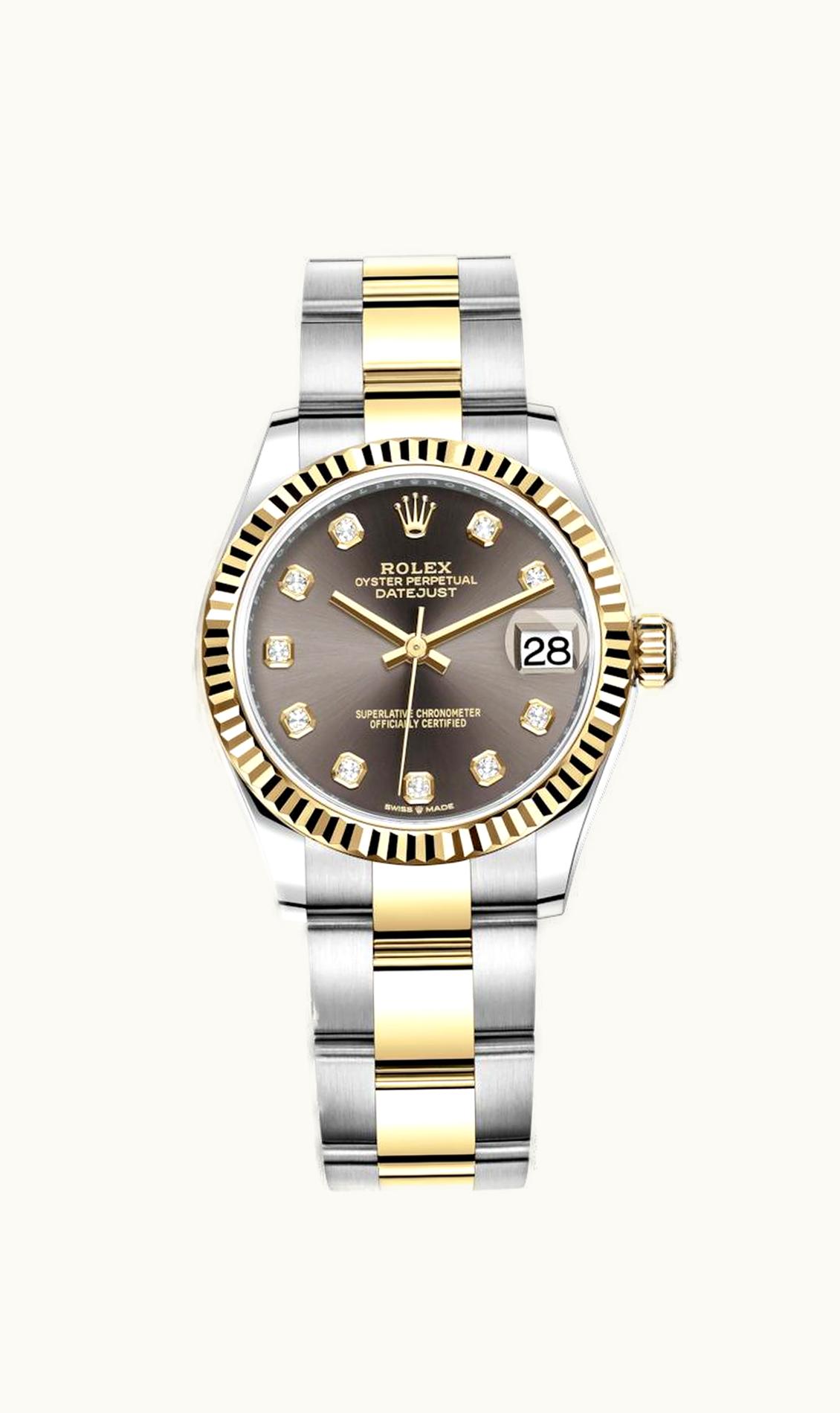 Rolex Datejust 31 Stainless Steel / Yellow Gold / Fluted / Grey - Diamond / Oyster