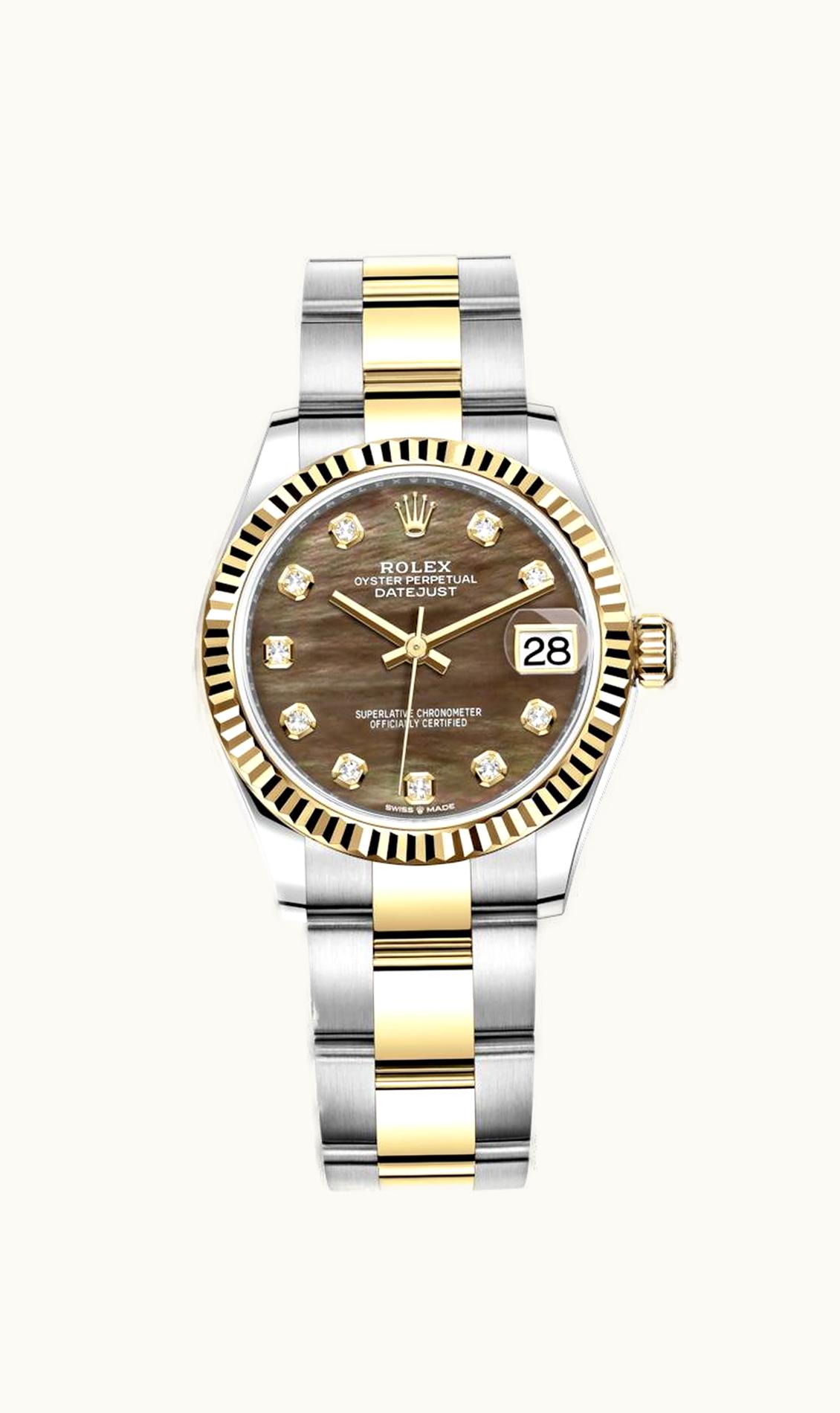 Rolex Datejust 31 Stainless Steel / Yellow Gold / Fluted / Black MOP / Oyster