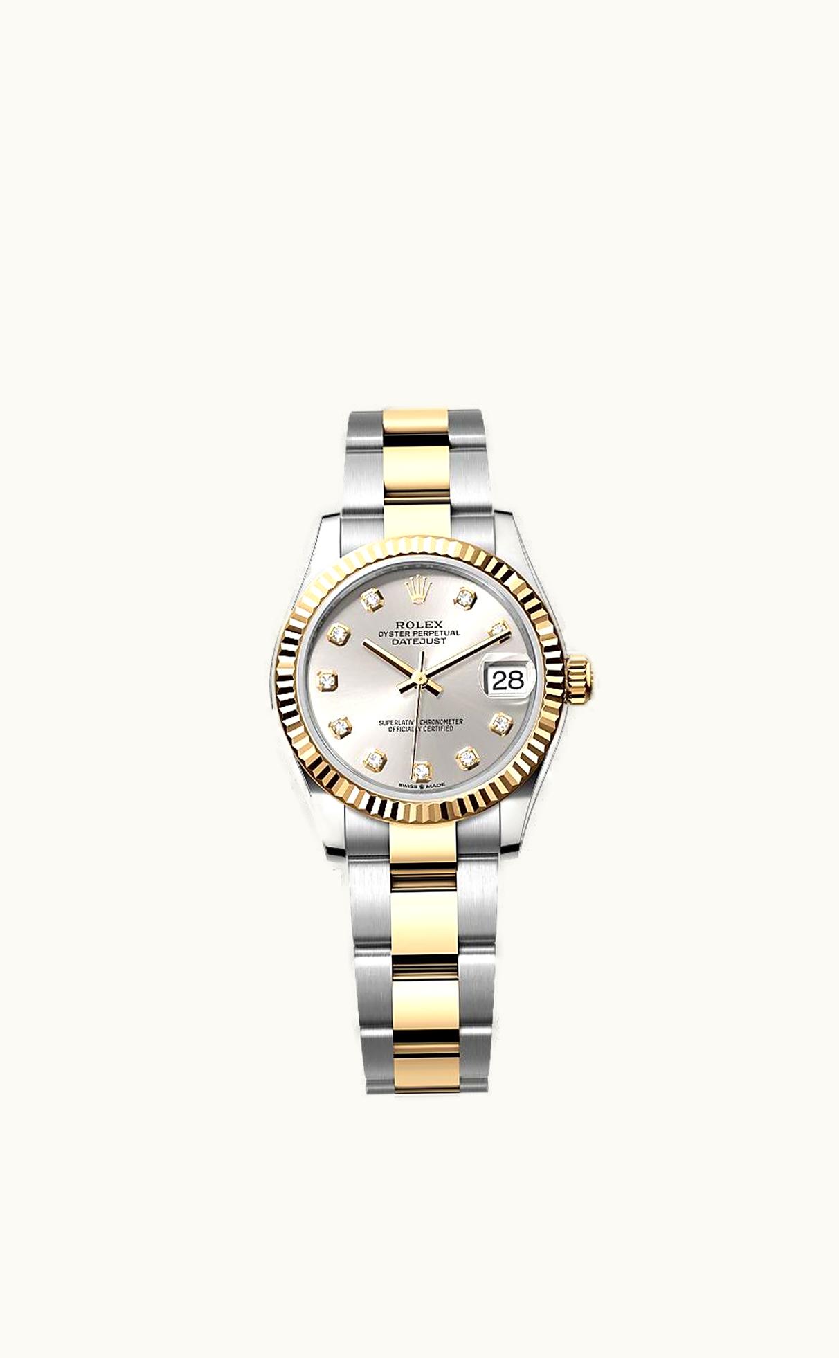 Rolex Datejust 31 Stainless Steel / Yellow Gold / Fluted / Silver - Diamond / Oyster