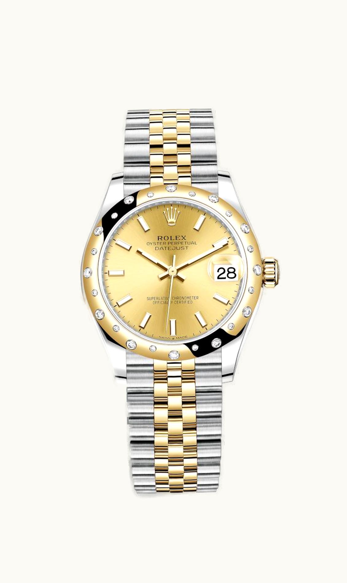 Rolex Datejust 31 Stainless Steel / Yellow Gold / Domed - Diamond / Champagne / Jubilee