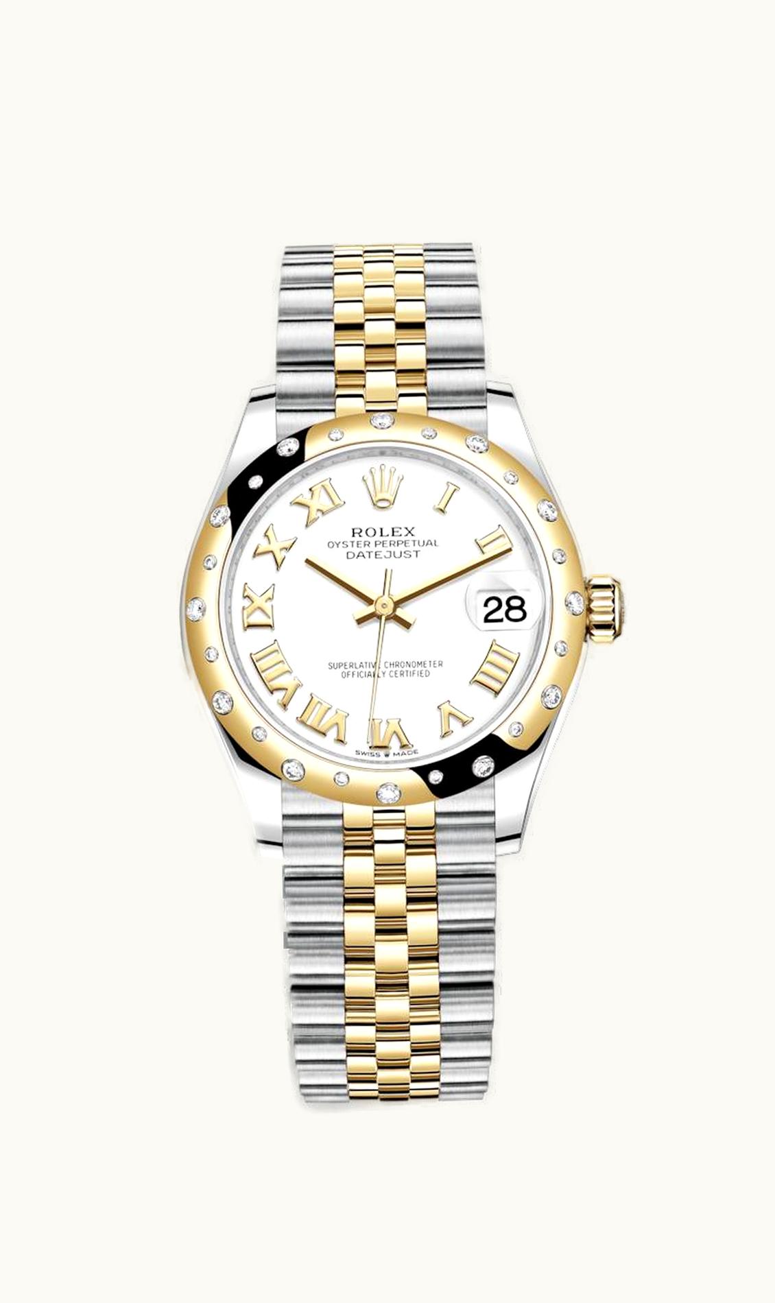 Rolex Datejust 31 Stainless Steel / Yellow Gold / Domed - Diamond / White - Roman / Jubilee
