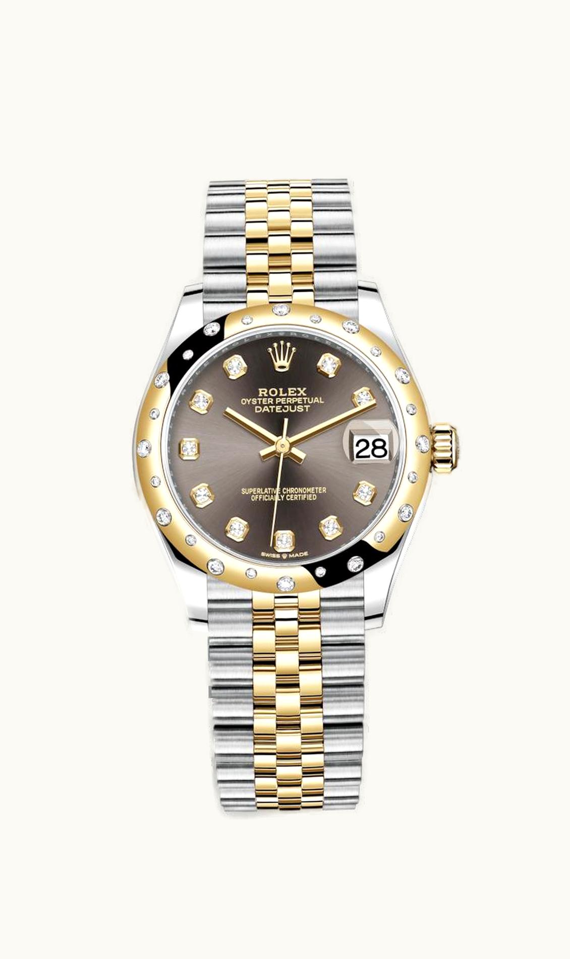 Rolex Datejust 31 Stainless Steel / Yellow Gold / Domed - Diamond / Grey - Diamond / Jubilee
