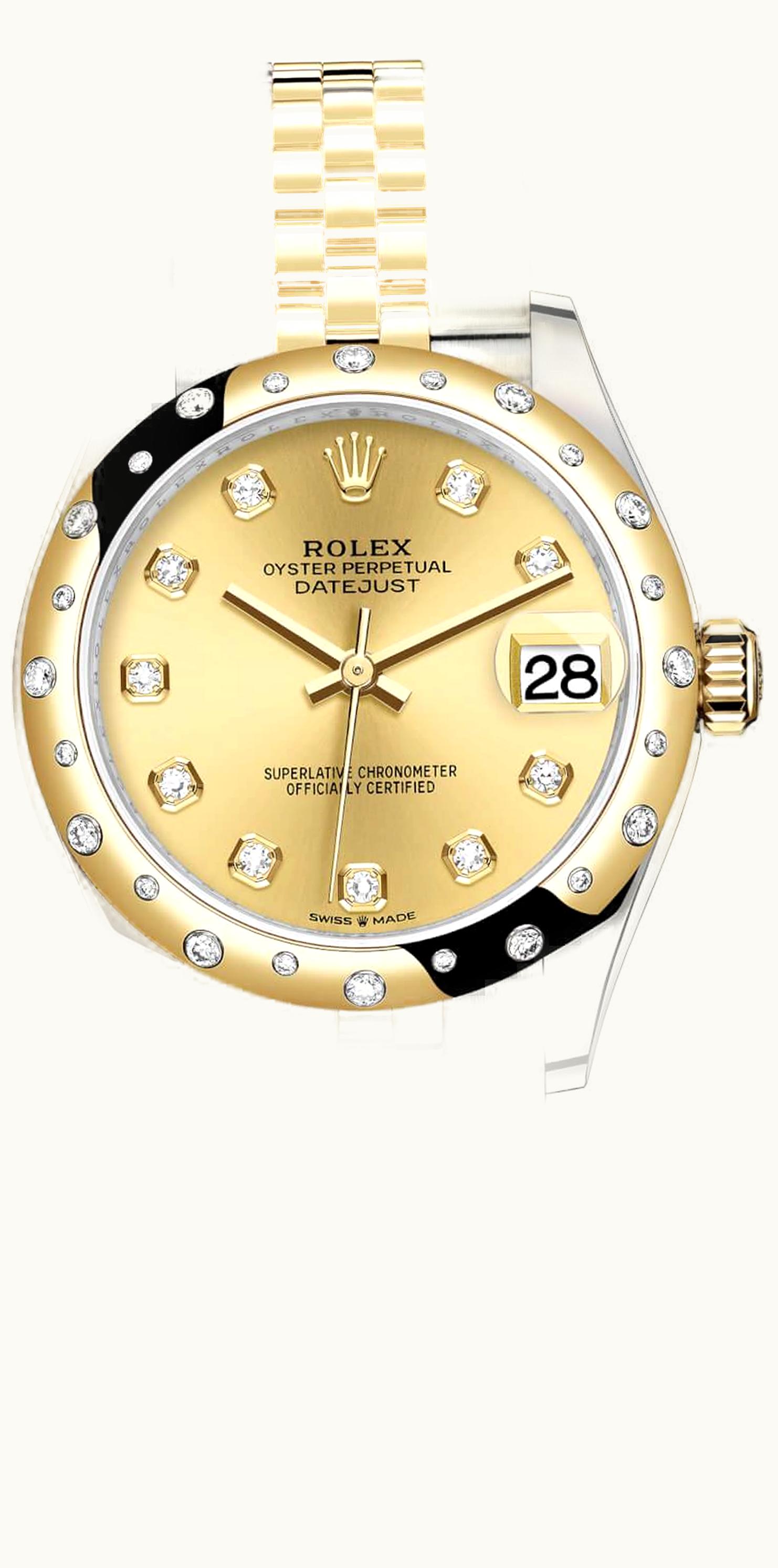 Rolex Datejust 31 Stainless Steel / Yellow Gold / Domed - Diamond / Champagne - Diamond / Jubilee