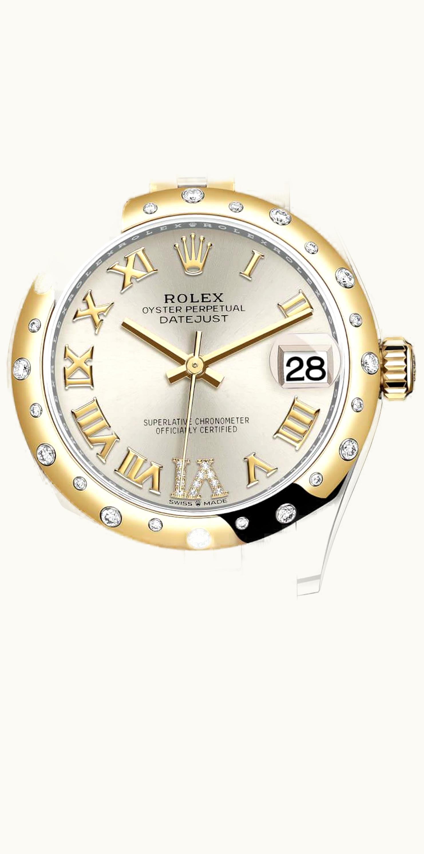 Rolex Datejust 31 Stainless Steel / Yellow Gold / Domed - Diamond / Silver - Roman / Jubilee