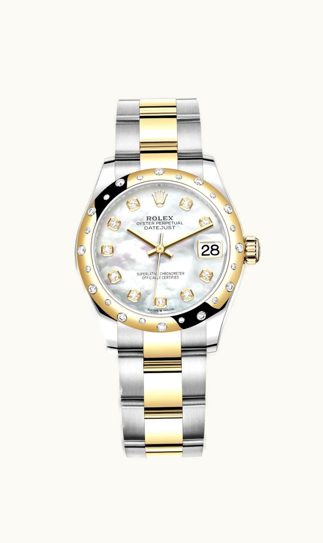 Rolex Datejust 31 Stainless Steel / Yellow Gold / Domed - Diamond / MOP / Oyster