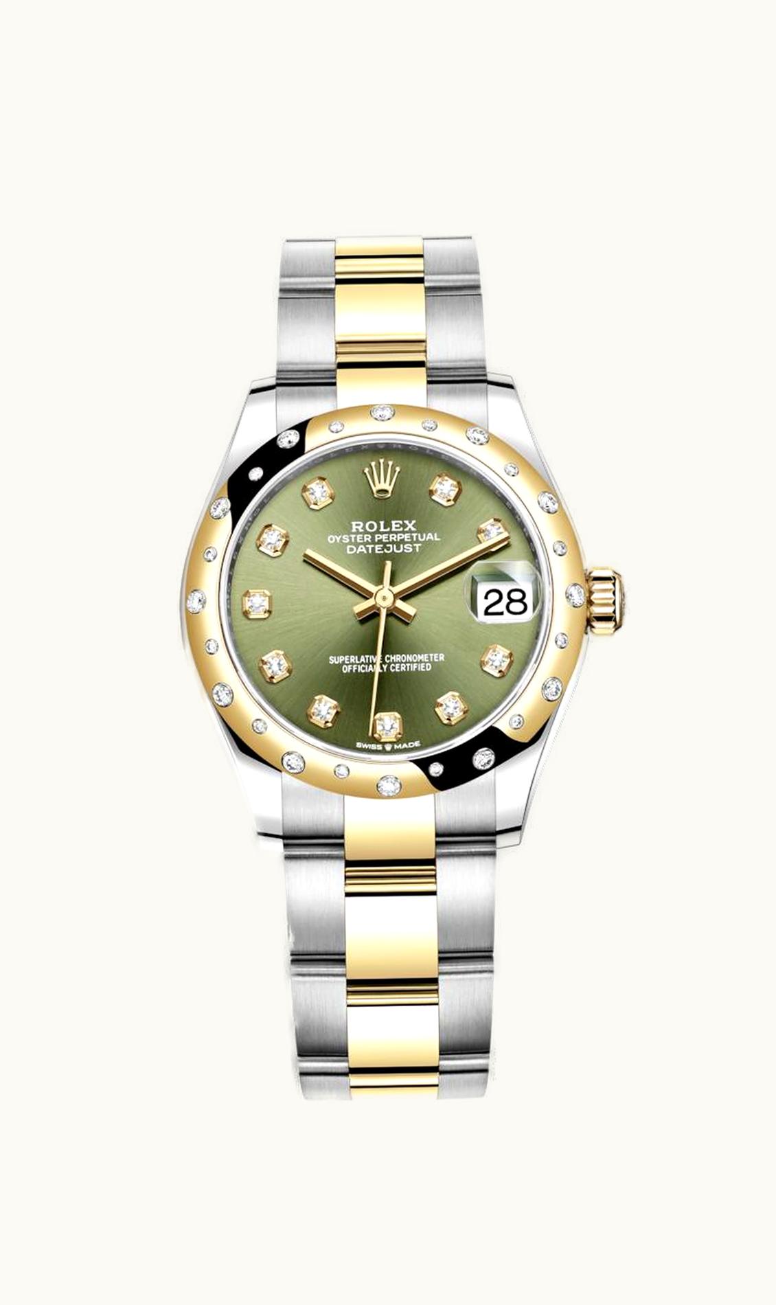 Rolex Datejust 31 Stainless Steel / Yellow Gold / Domed - Diamond / Olive - Diamond / Oyster