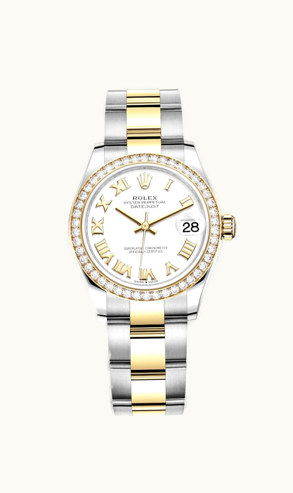 Rolex Datejust 31 Stainless Steel / Yellow Gold / Diamond / White - Roman / Oyster