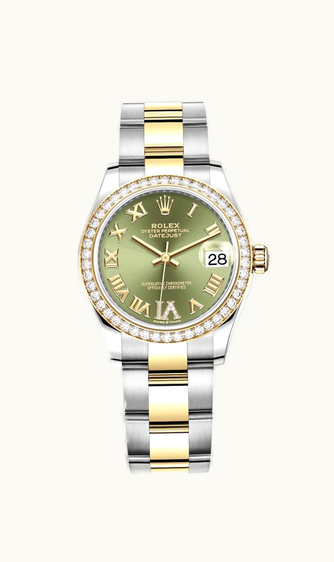 Rolex Datejust 31 Stainless Steel / Yellow Gold / Diamond / Olive - Roman / Oyster