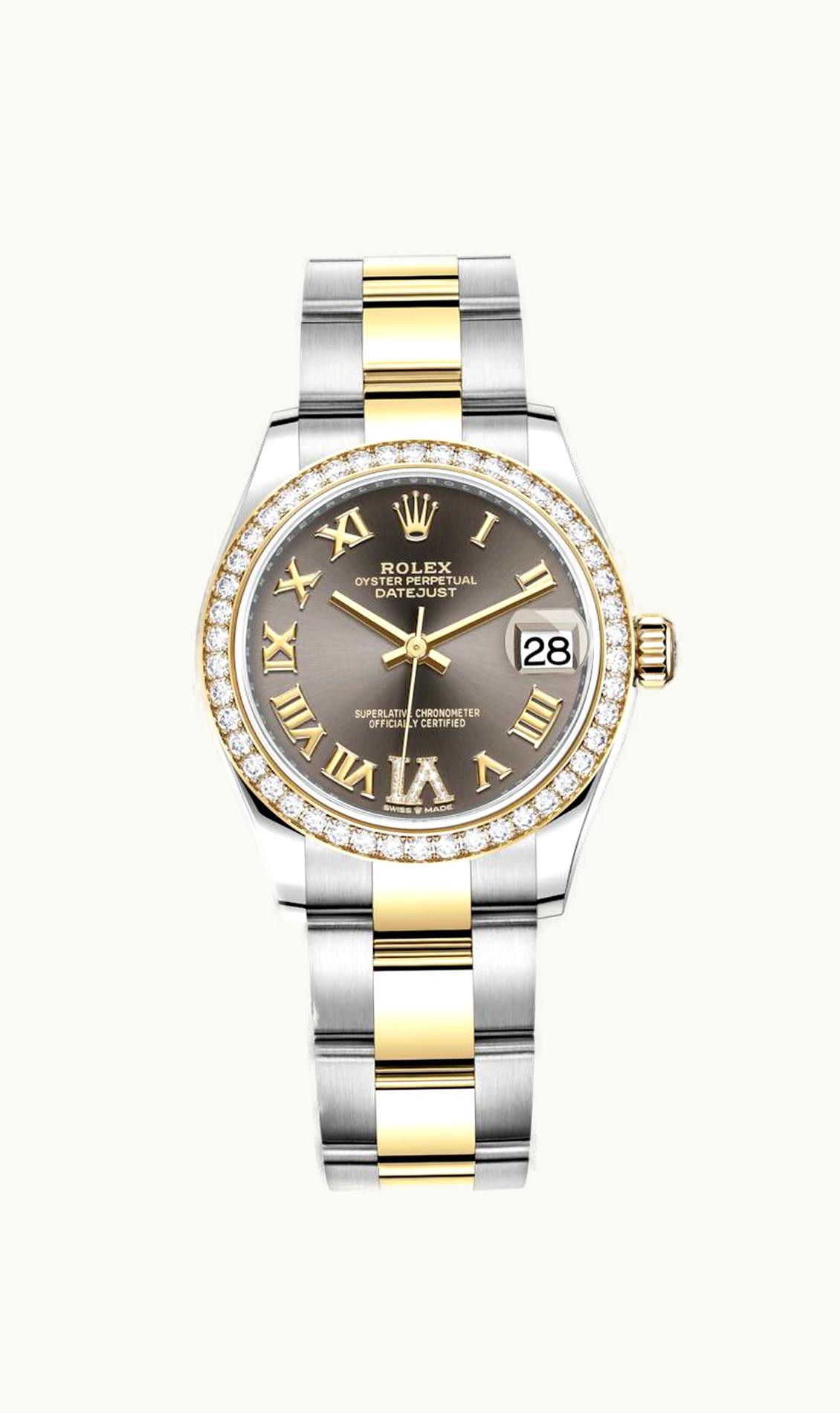 Rolex Datejust 31 Stainless Steel / Yellow Gold / Diamond / Grey - Roman / Oyster
