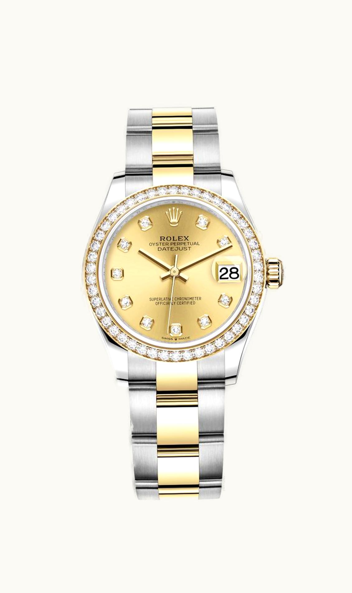 Rolex Datejust 31 Stainless Steel / Yellow Gold / Diamond / Champagne - Diamond / Oyster