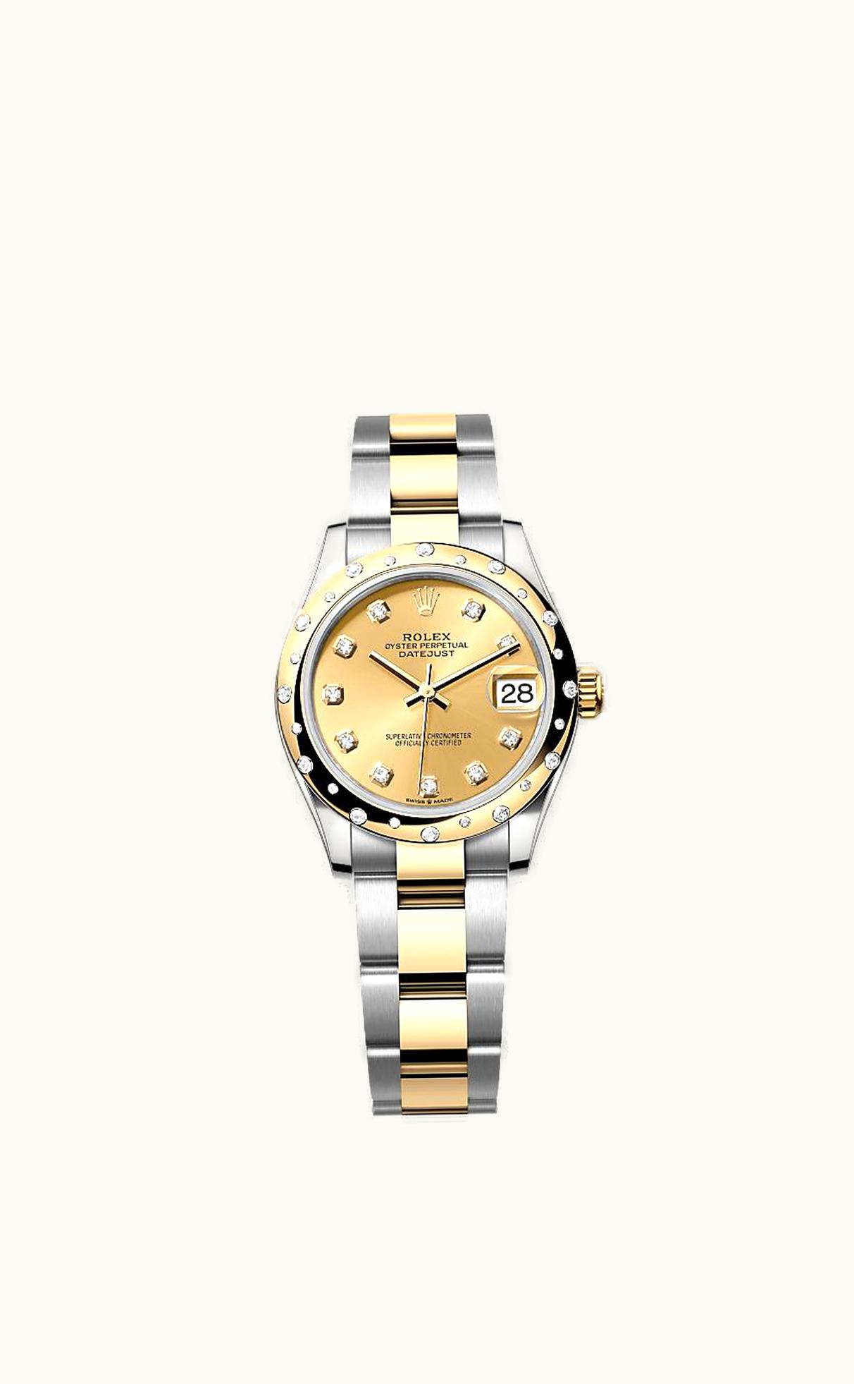 Rolex Datejust 31 Stainless Steel / Yellow Gold / Domed - Diamond / Champagne - Diamond / Oyster