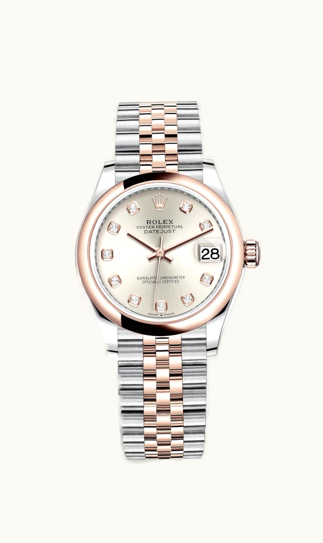 Rolex Datejust 31 Stainless Steel/ Rose Gold / Domed / Silver - Diamond / Jubilee