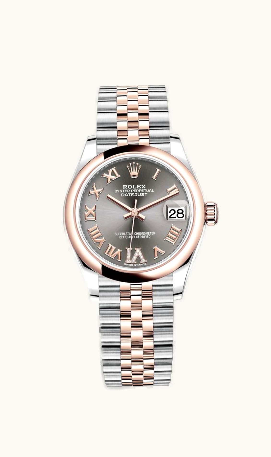 Rolex Datejust 31 Stainless Steel/ Rose Gold / Domed / Grey - Roman / Jubilee