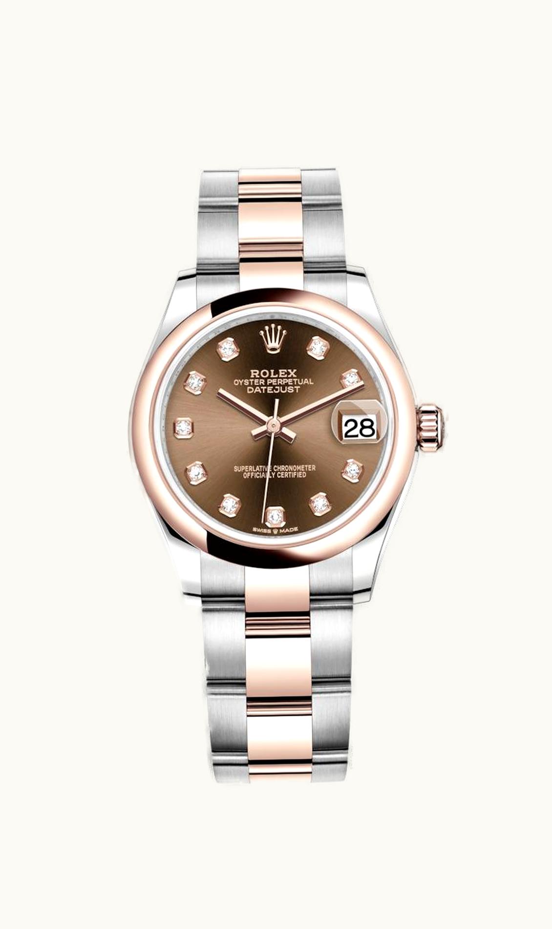 Rolex Datejust 31 Stainless Steel/ Rose Gold / Domed / Chocolate - Diamond / Oyster