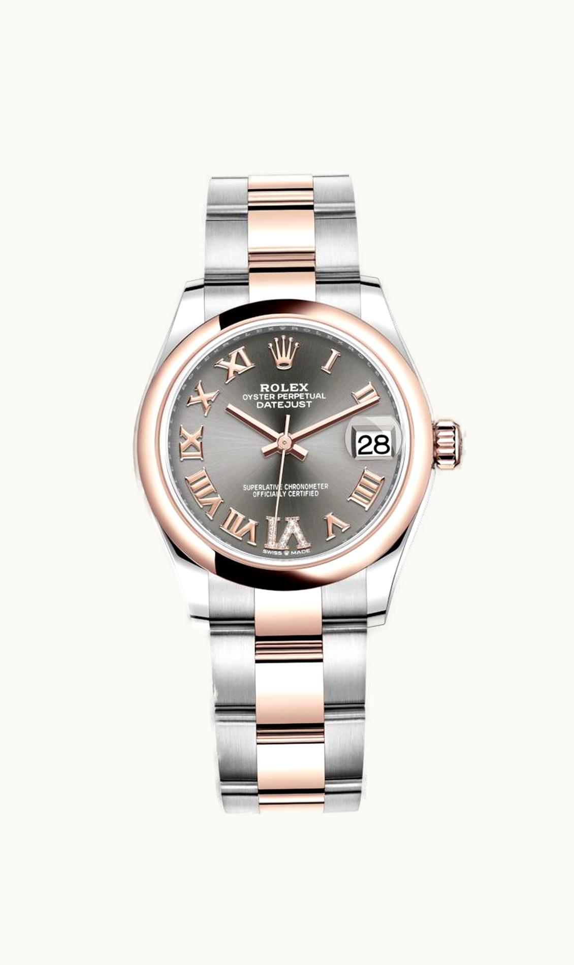 Rolex Datejust 31 Stainless Steel/ Rose Gold / Domed / Grey - Roman / Oyster