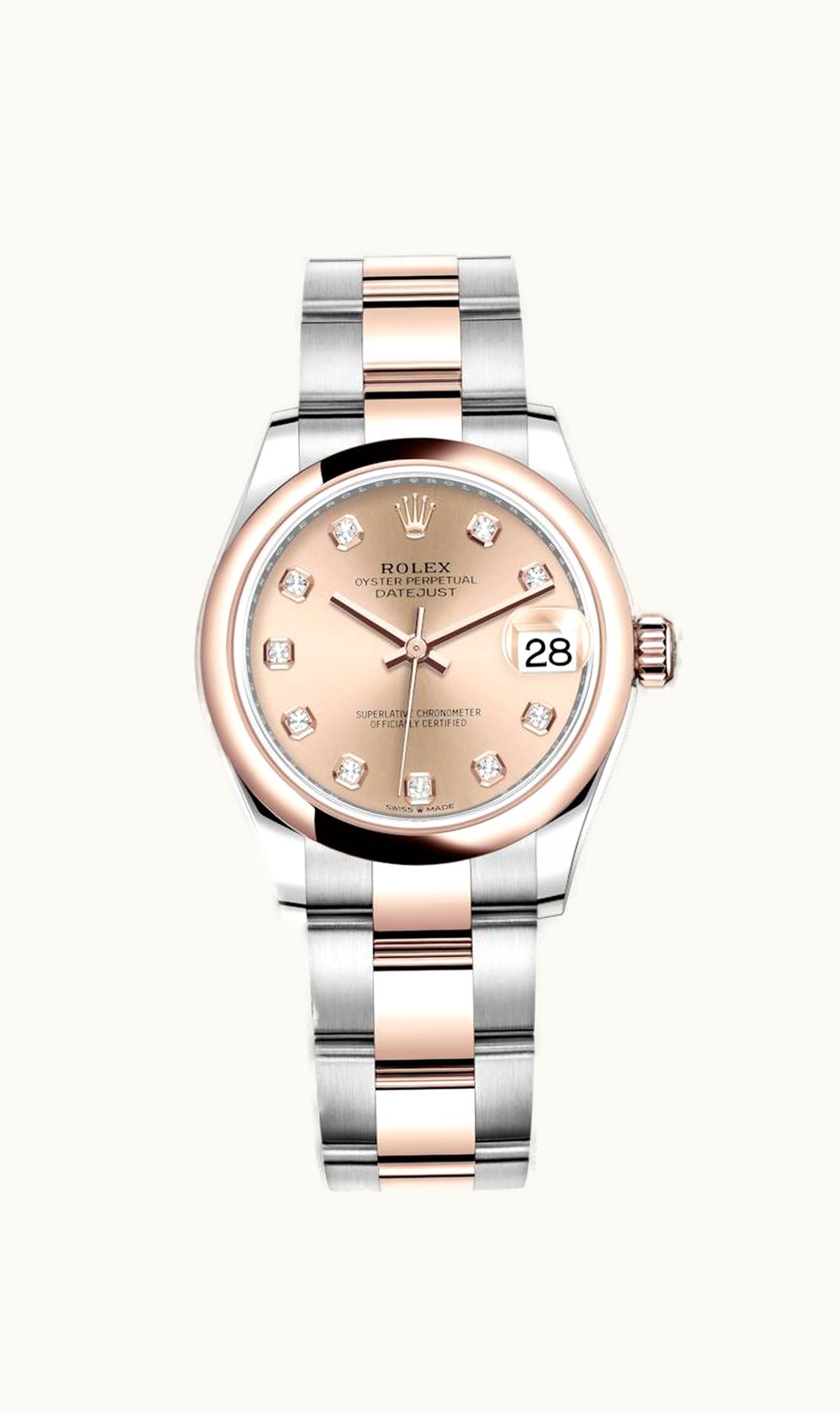 Rolex Datejust 31 Stainless Steel/ Rose Gold / Domed / Rose - Diamond / Oyster