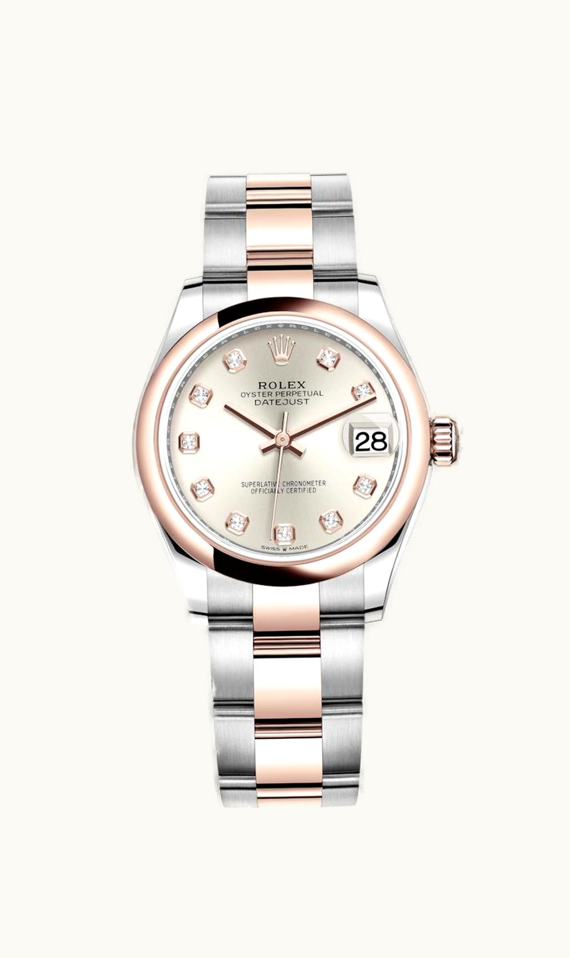 Rolex Datejust 31 Stainless Steel/ Rose Gold / Domed / Silver - Diamond / Oyster