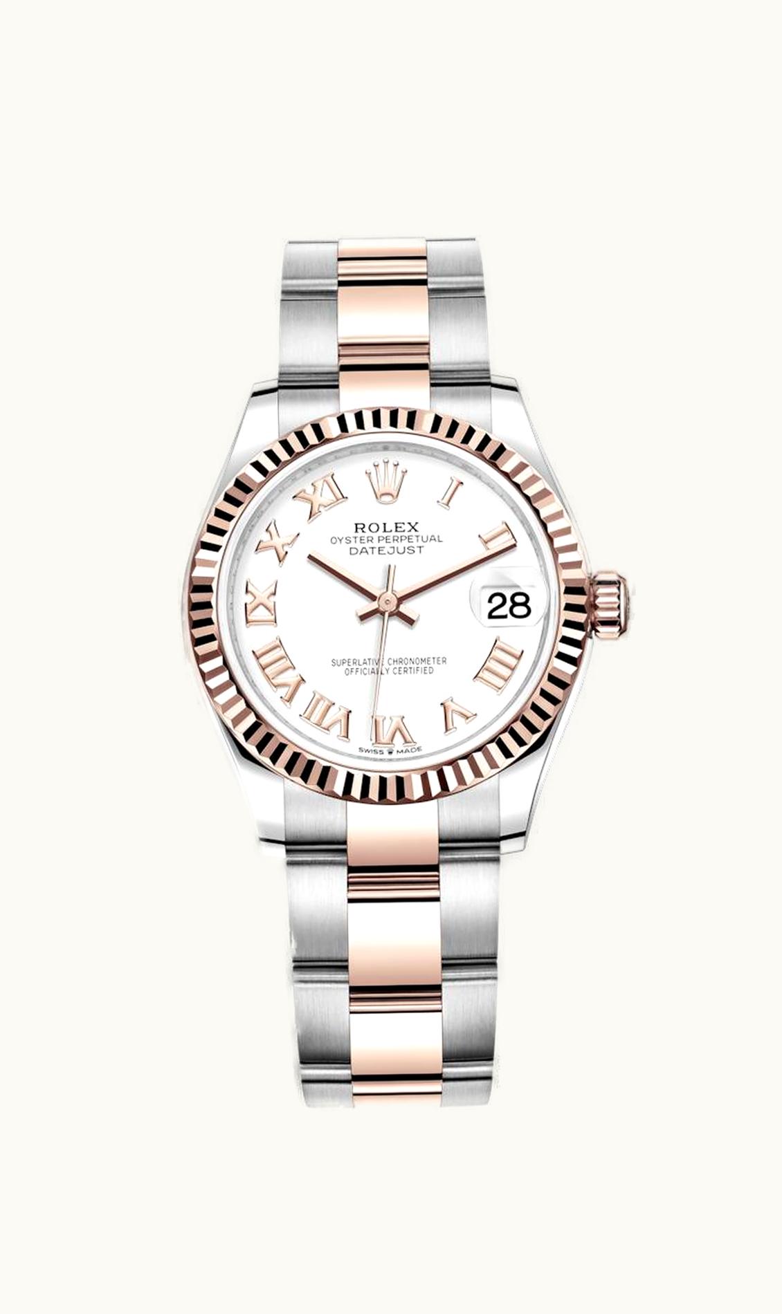 Rolex Datejust 31 Stainless Steel/ Rose Gold / Fluted / White - Roman / Oyster