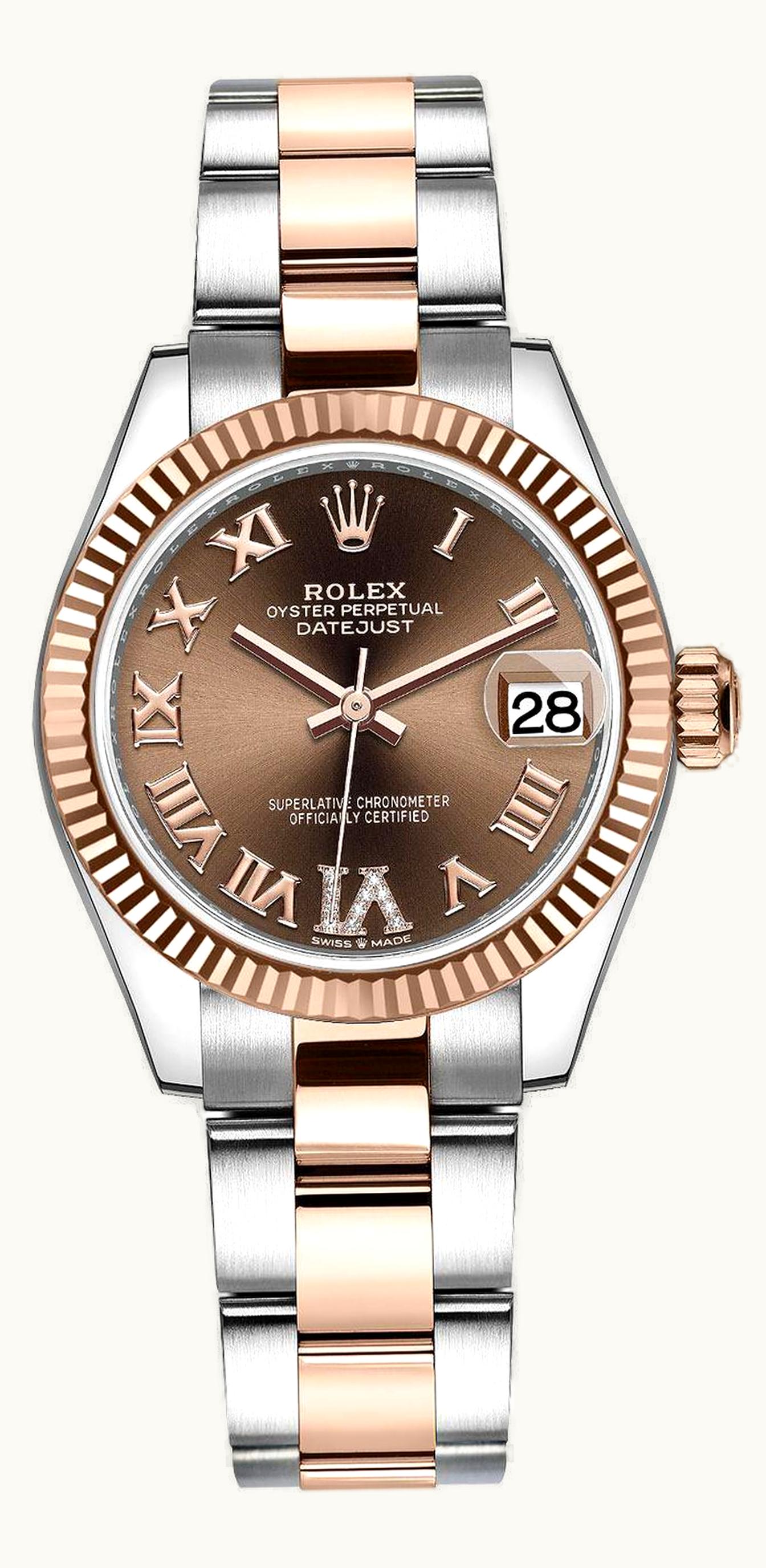 Rolex Datejust 31 Stainless Steel/ Rose Gold / Fluted / Chocolate - Roman / Oyster
