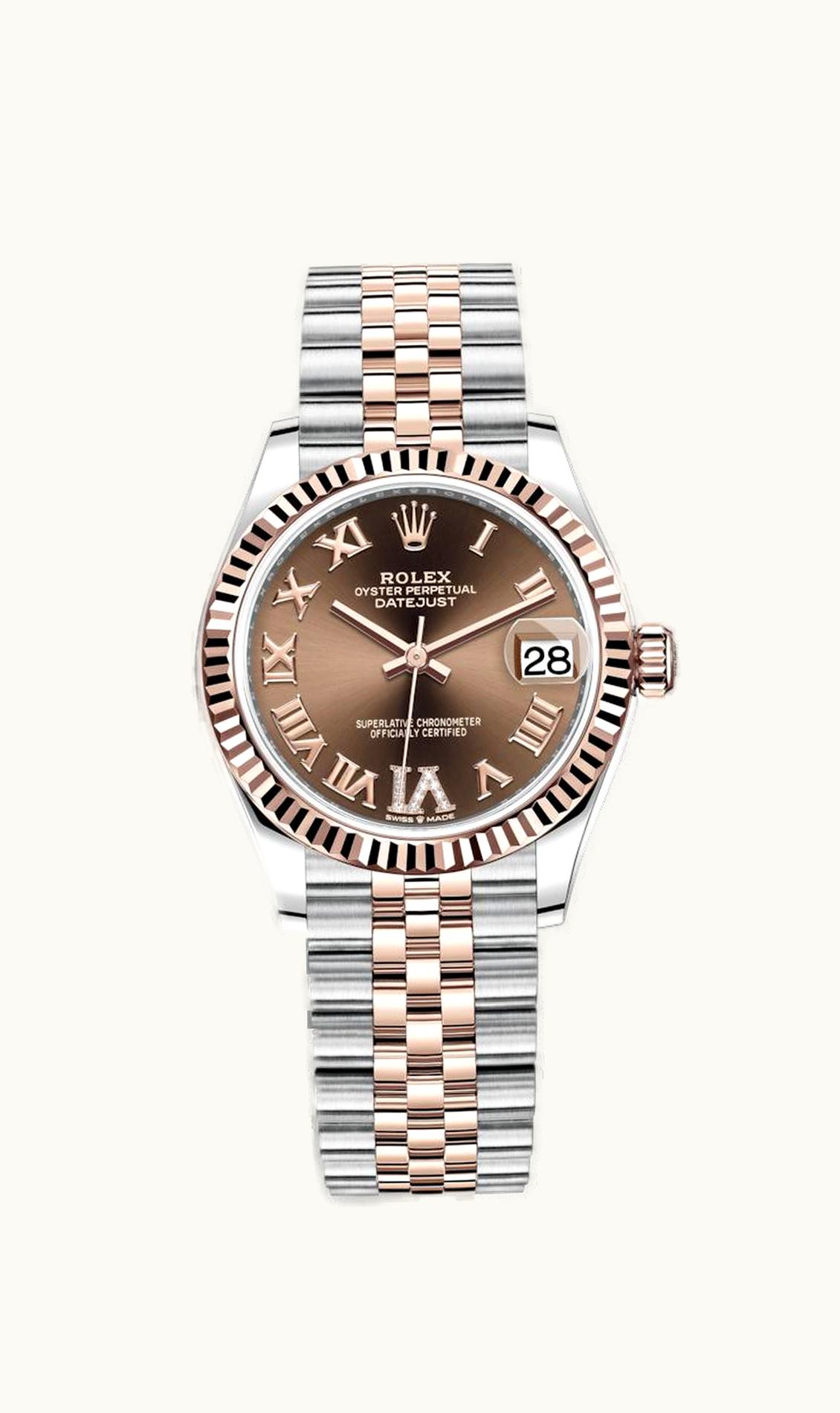 Rolex Datejust 31 Stainless Steel/ Rose Gold / Fluted / Chocolate - Roman / Jubilee