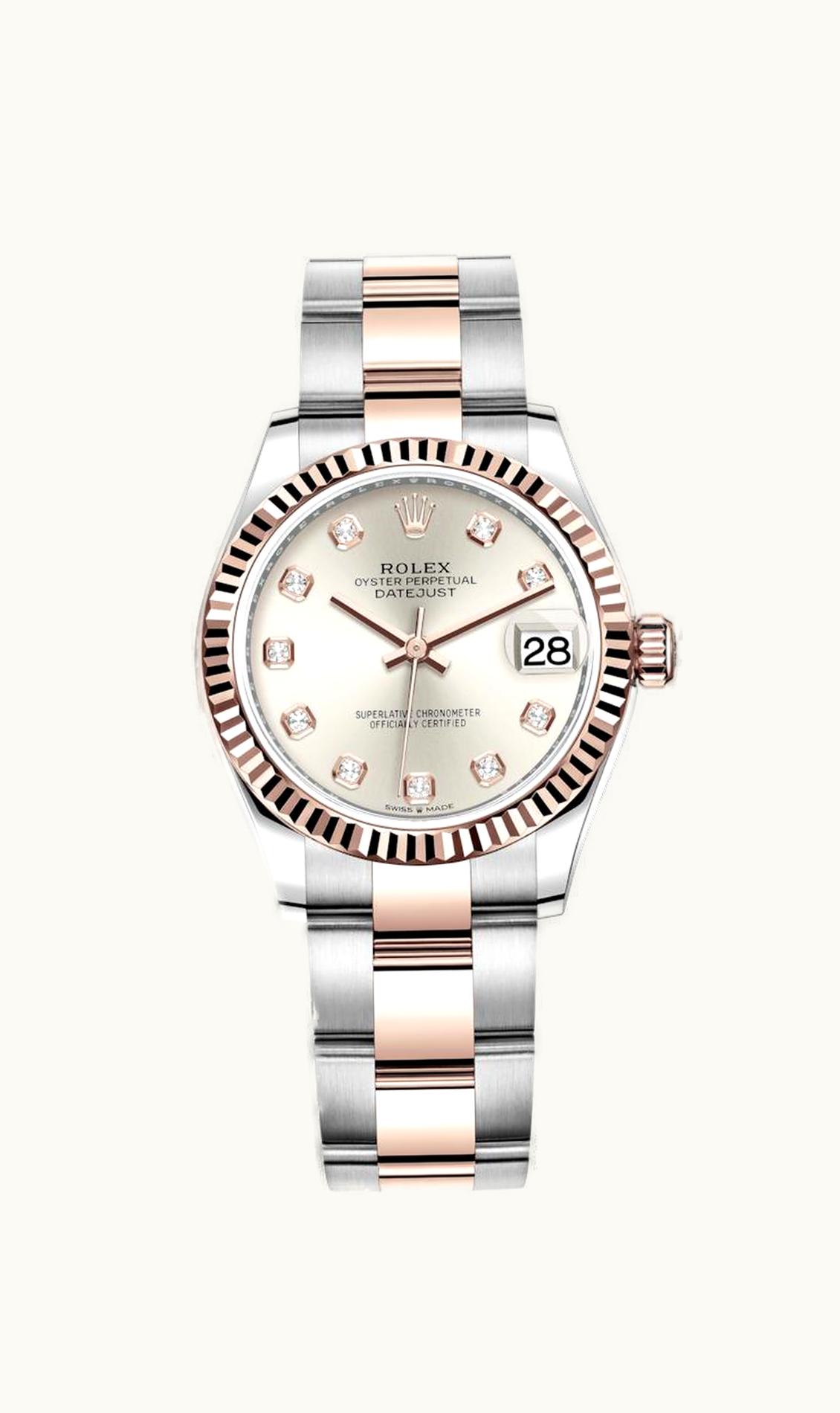 Rolex Datejust 31 Stainless Steel/ Rose Gold / Fluted / Silver - Diamond / Oyster