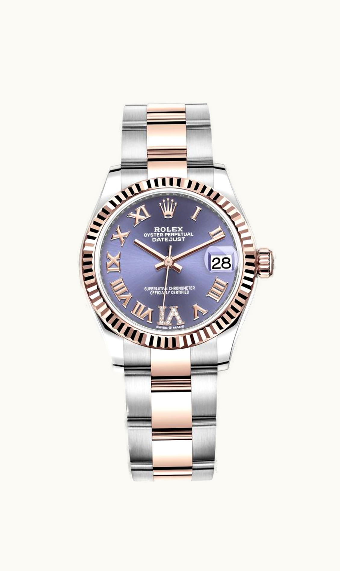Rolex Datejust 31 Stainless Steel/ Rose Gold / Fluted / Aubergine - Roman / Oyster