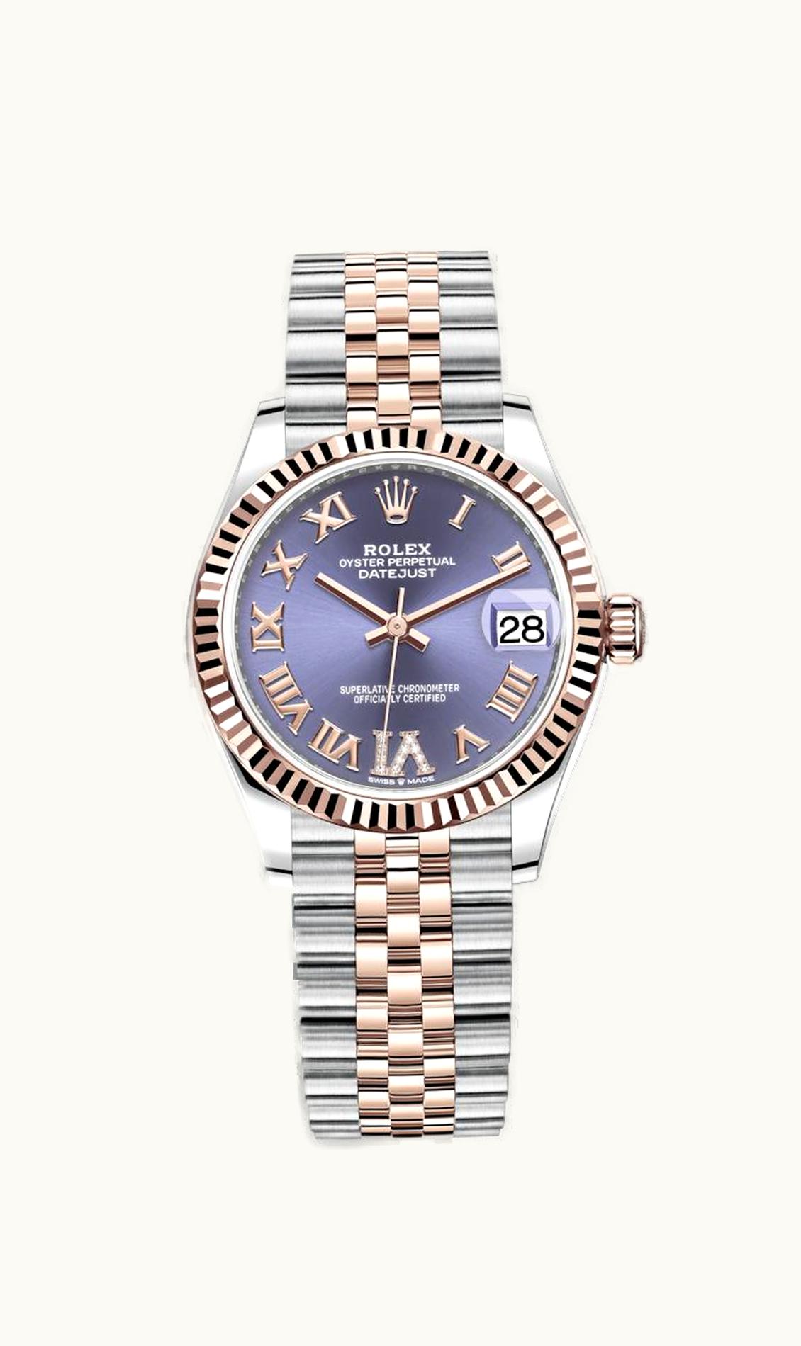 Rolex Datejust 31 Stainless Steel/ Rose Gold / Fluted / Aubergine - Roman / Jubilee