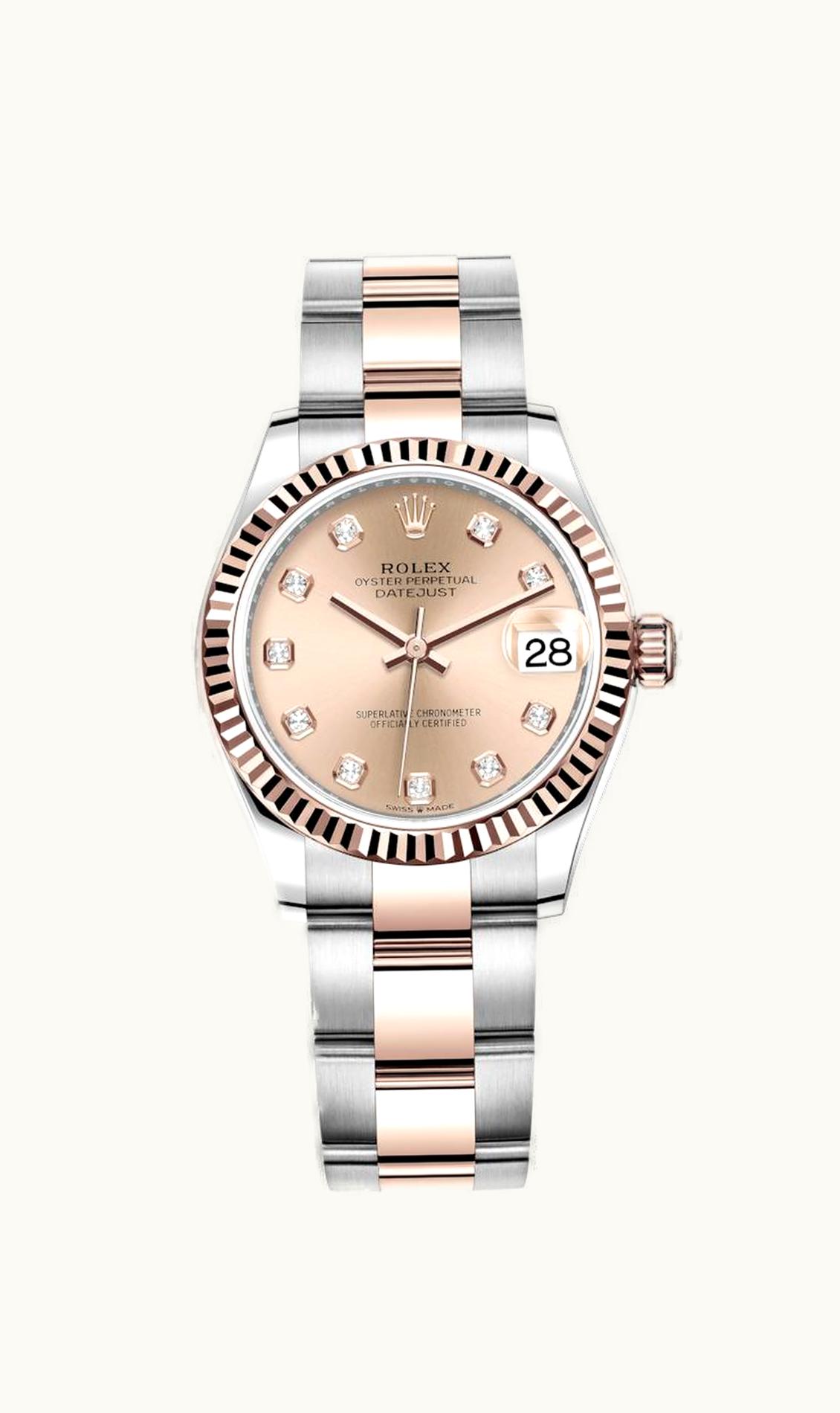 Rolex Datejust 31 Stainless Steel/ Rose Gold / Fluted / Rose - Diamond / Oyster