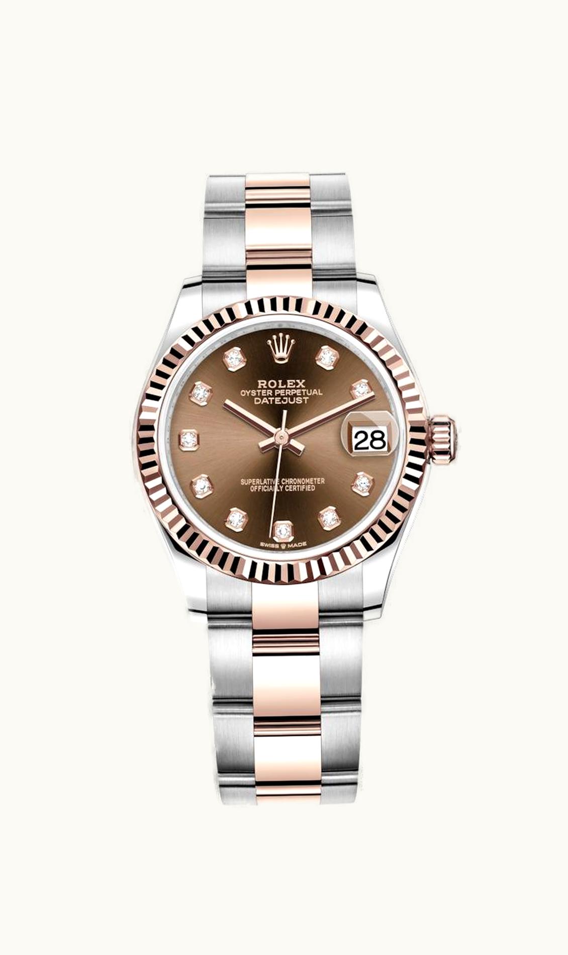Rolex Datejust 31 Stainless Steel/ Rose Gold / Fluted / Chocolate - Diamond / Oyster